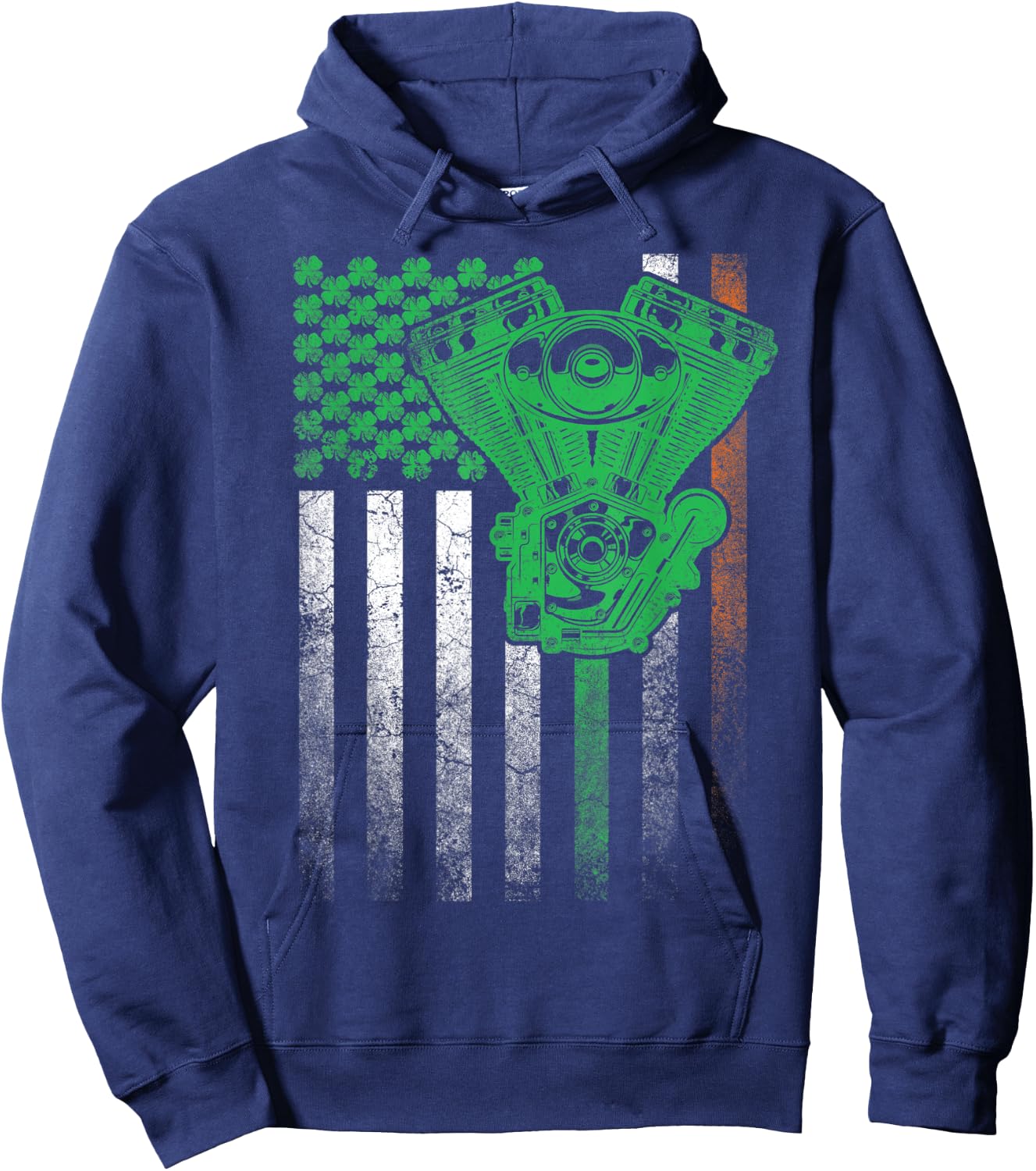 Motorcycle Biker Irish American Flag St. Patrick's Day Bike Kids Men Hoodie - Hoodie | Navy