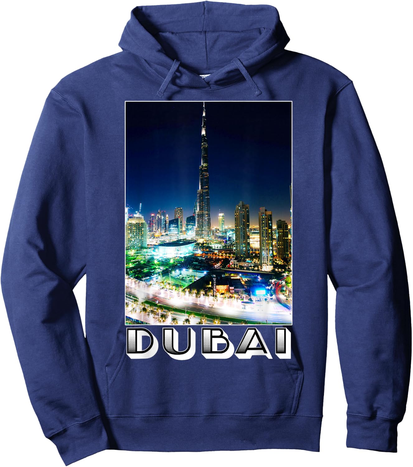 Dubai Cityscape at Night Burj Khalifa Tower - Dubai Tourist Hoodie - Hoodie | Navy