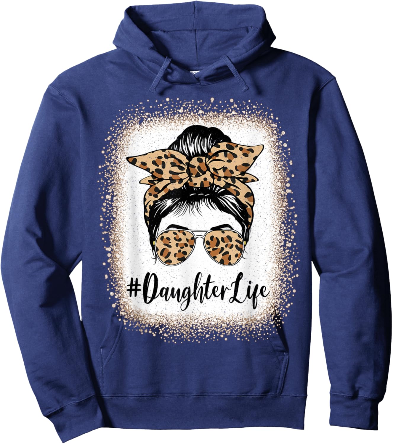 Daughter Life Bleached Leopard Messy Bun Mother's day Hoodie - Hoodie | Navy