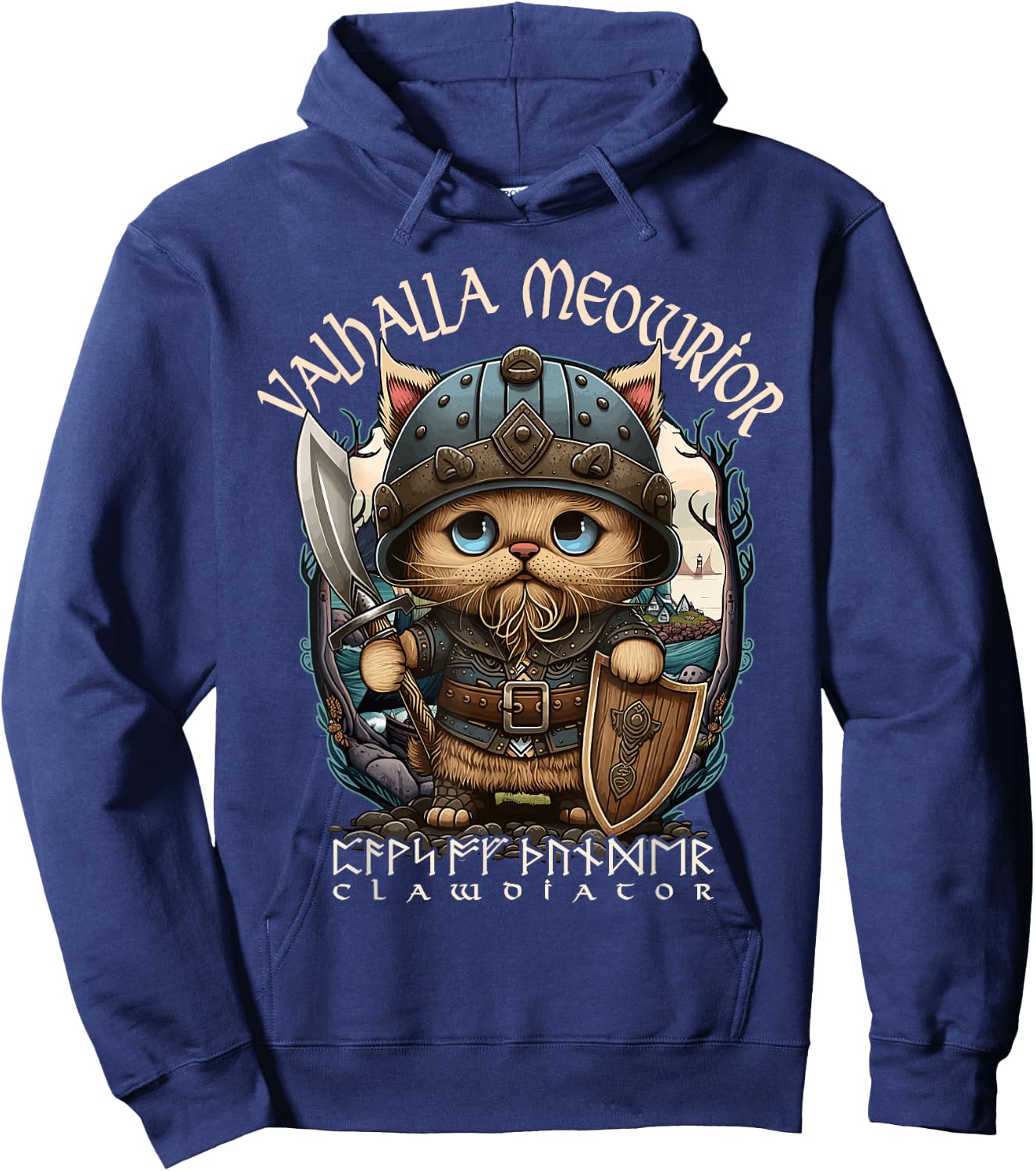 Nordic Norse Valhalla Viking Cat Warrior Men Kids Hoodie - Hoodie | Navy