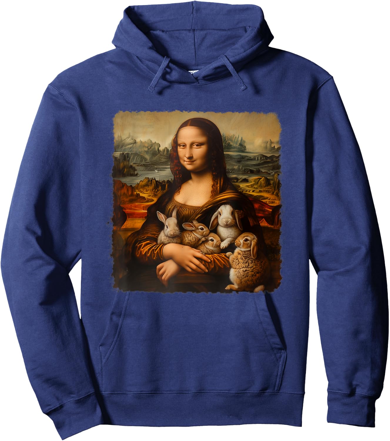 Mona Lisa With with Rabbits Funny Rabbit Art Painting Hoodie - Hoodie | Navy