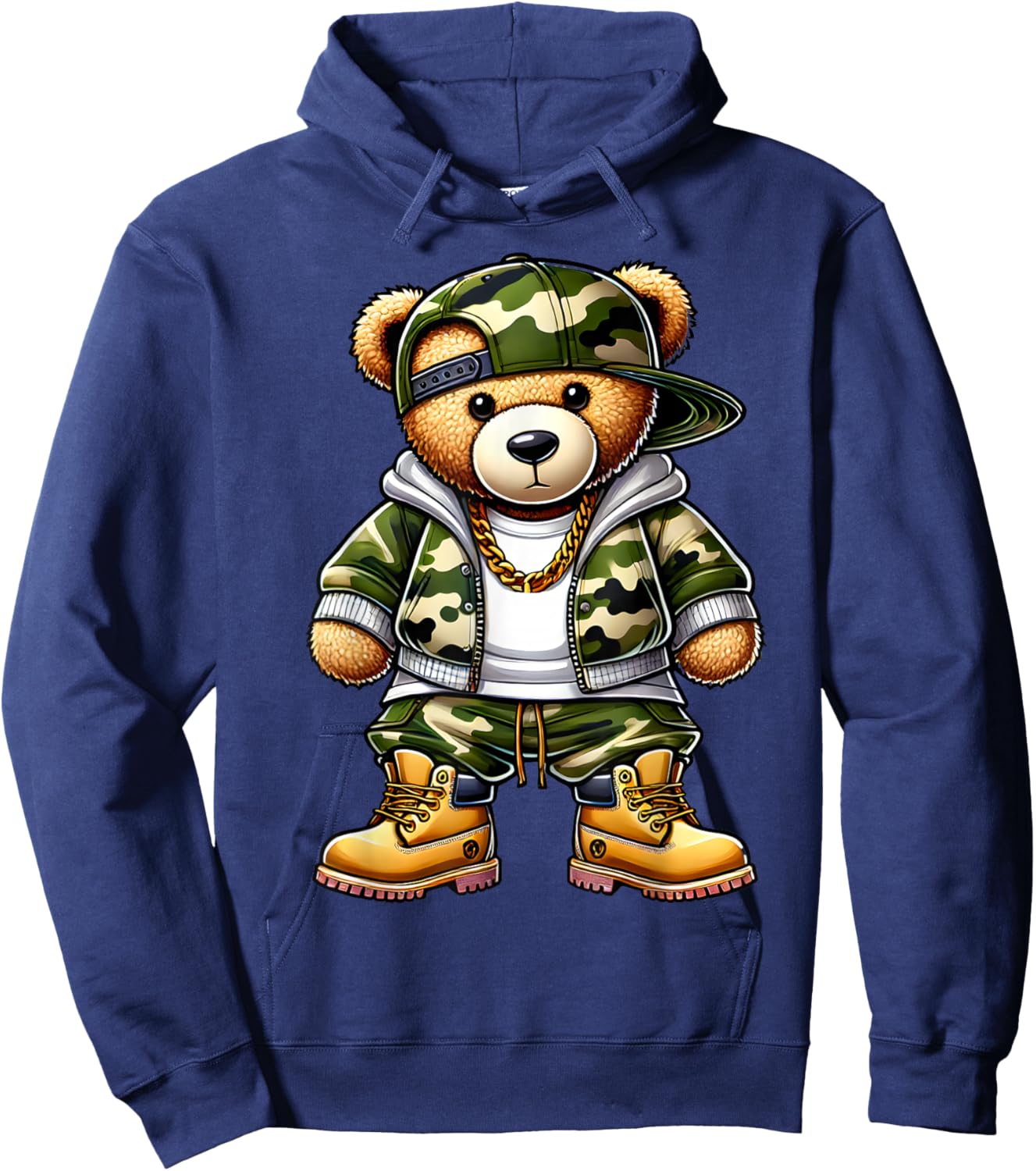 Camo Hip Hop Teddy Bear Camouflage Gangsta Streetwear Hustle Hoodie - Hoodie | Navy