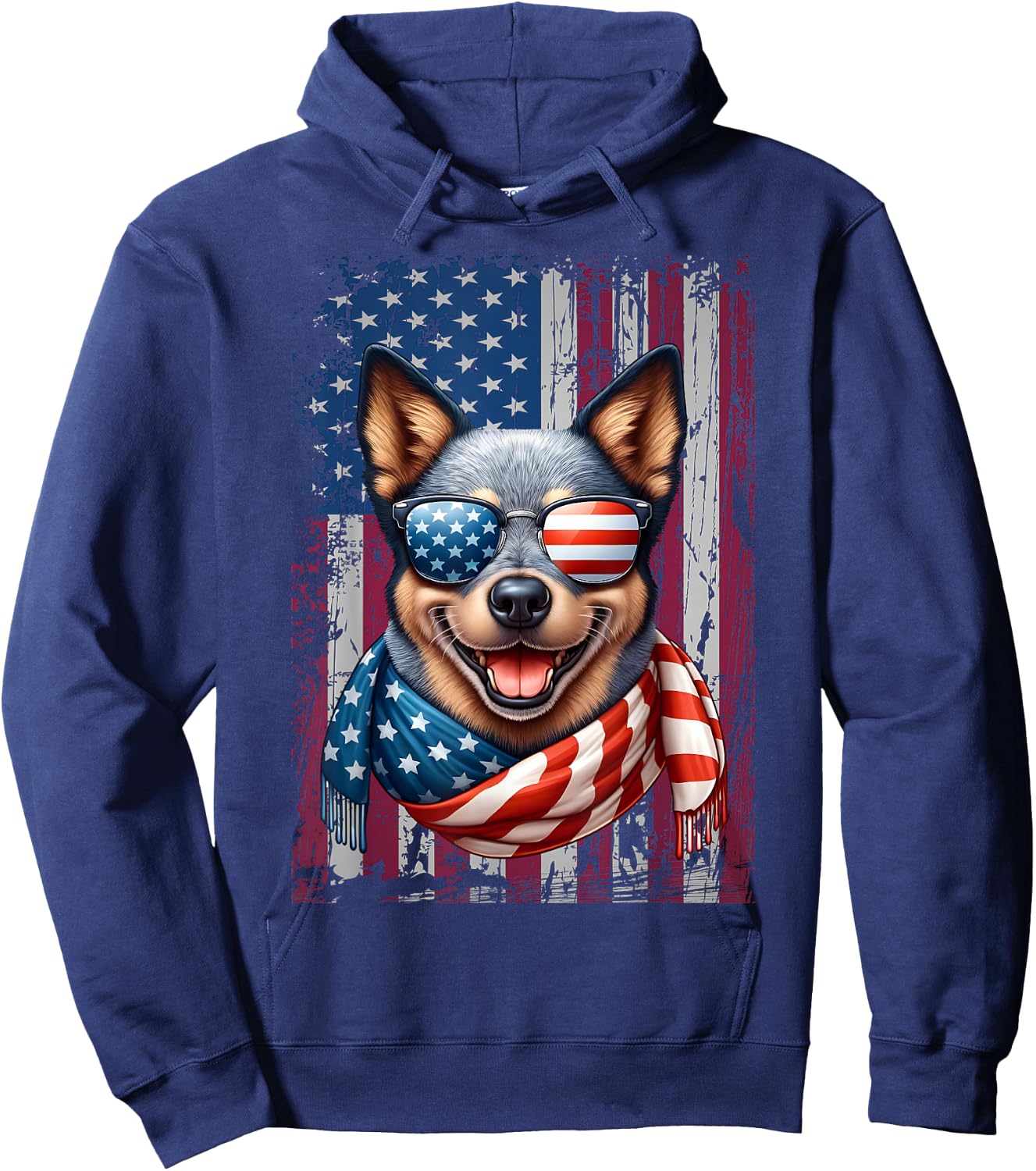 Australian Cattle Dog Lover US Flag 4th Of July Patriotic Hoodie - Hoodie | Navy