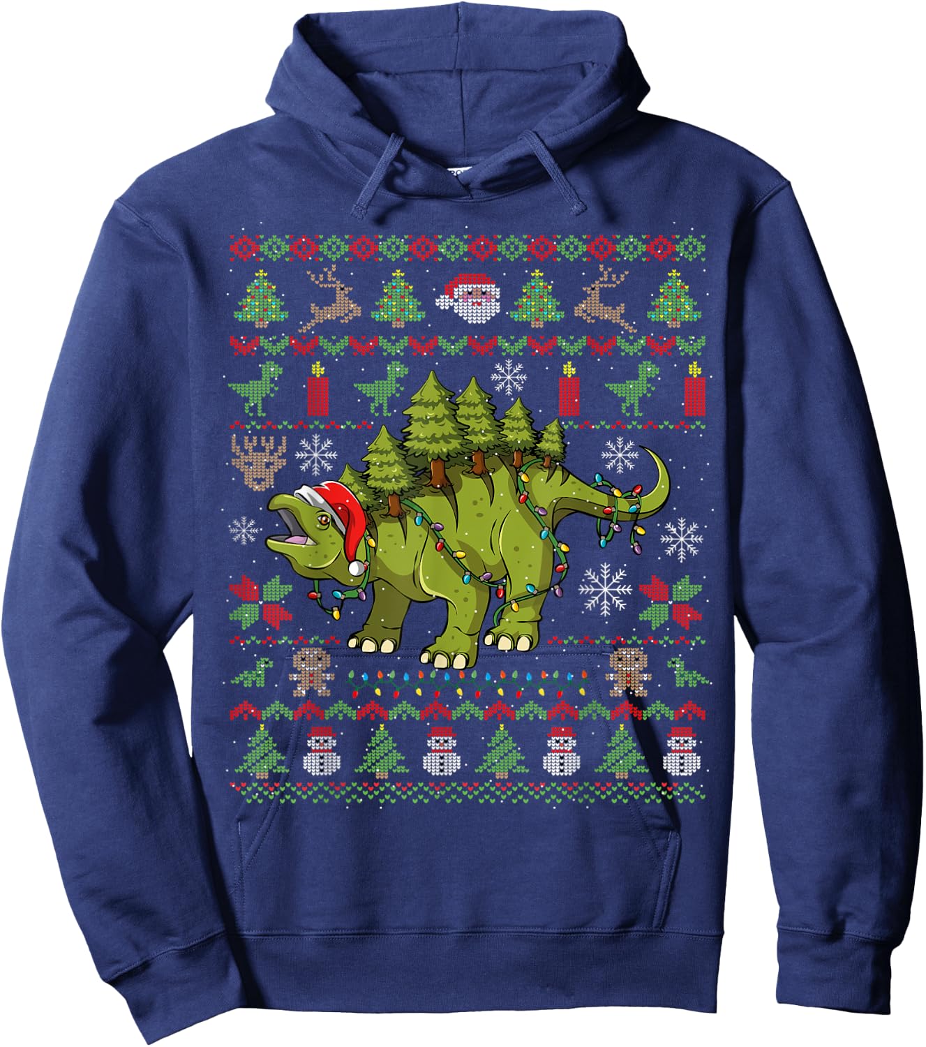 Stegosaurus Ugly Christmas Dinosaur Dino Hoodie - Hoodie | Navy