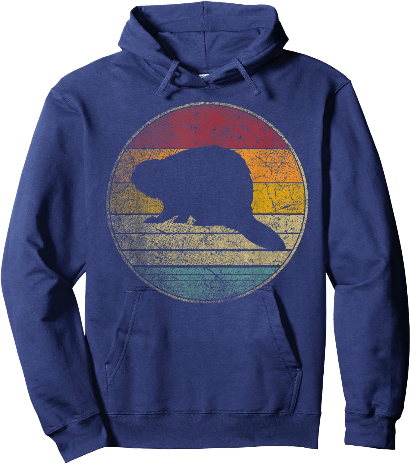 Beaver Nature Outdoors Vintage Distressed Retro Silhouette Hoodie - Hoodie | Navy