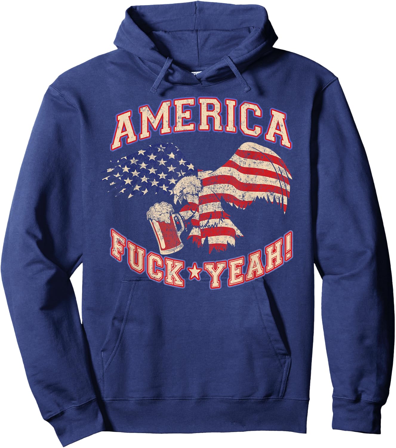 America Fuck Yeah Bald Eagle Beer 4th of July Vintage Hoodie - Hoodie | Navy