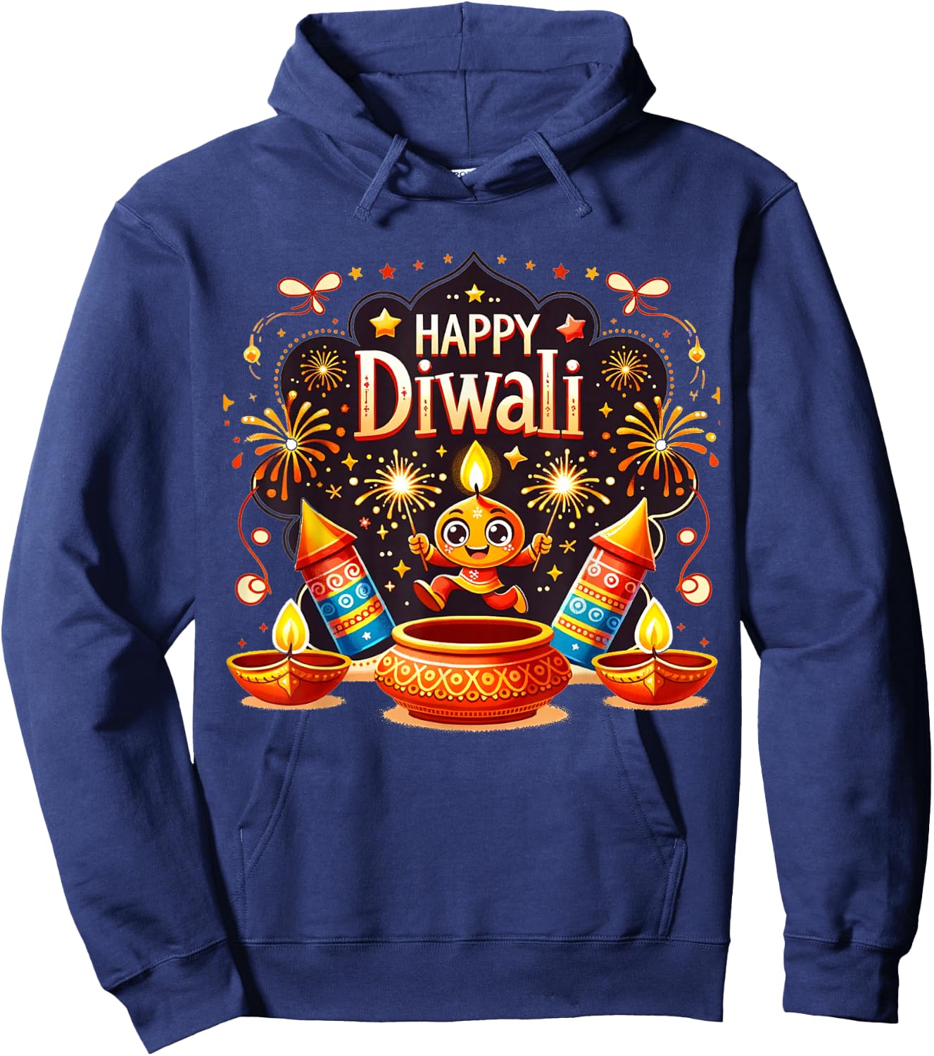 Happy Diwali: Dancing Diyas & Firecracker Candle Celebration Hoodie - Hoodie | Navy