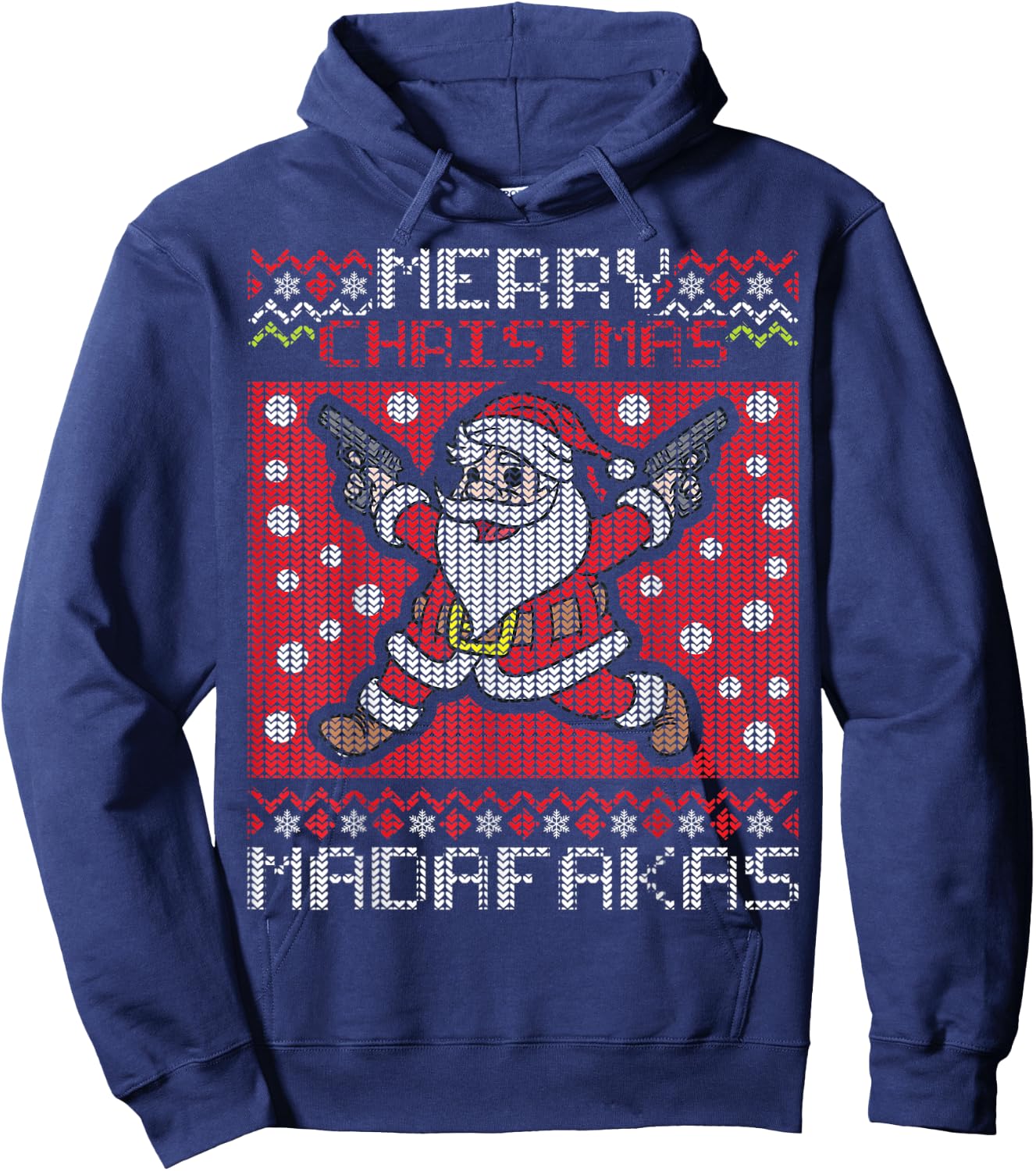 Merry Christmas Madafakas Festive Santa Claus Shooting Guns Hoodie - Hoodie | Navy