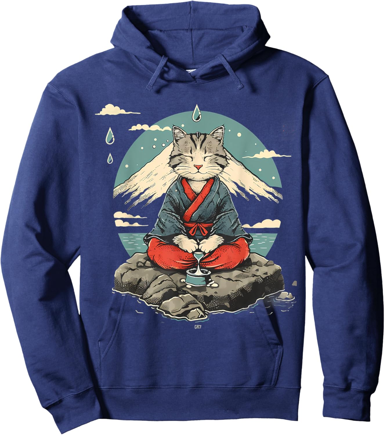Cat Meditation Mountain Yoga Buddhist Zen Buddha Hindu Men Women Girls Kids Hoodie - Hoodie | Navy