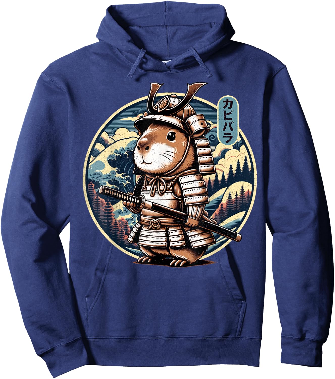 Japanese Samurai Capybara Tattoo, Kawaii Ninja Capybara Hoodie - Hoodie | Navy