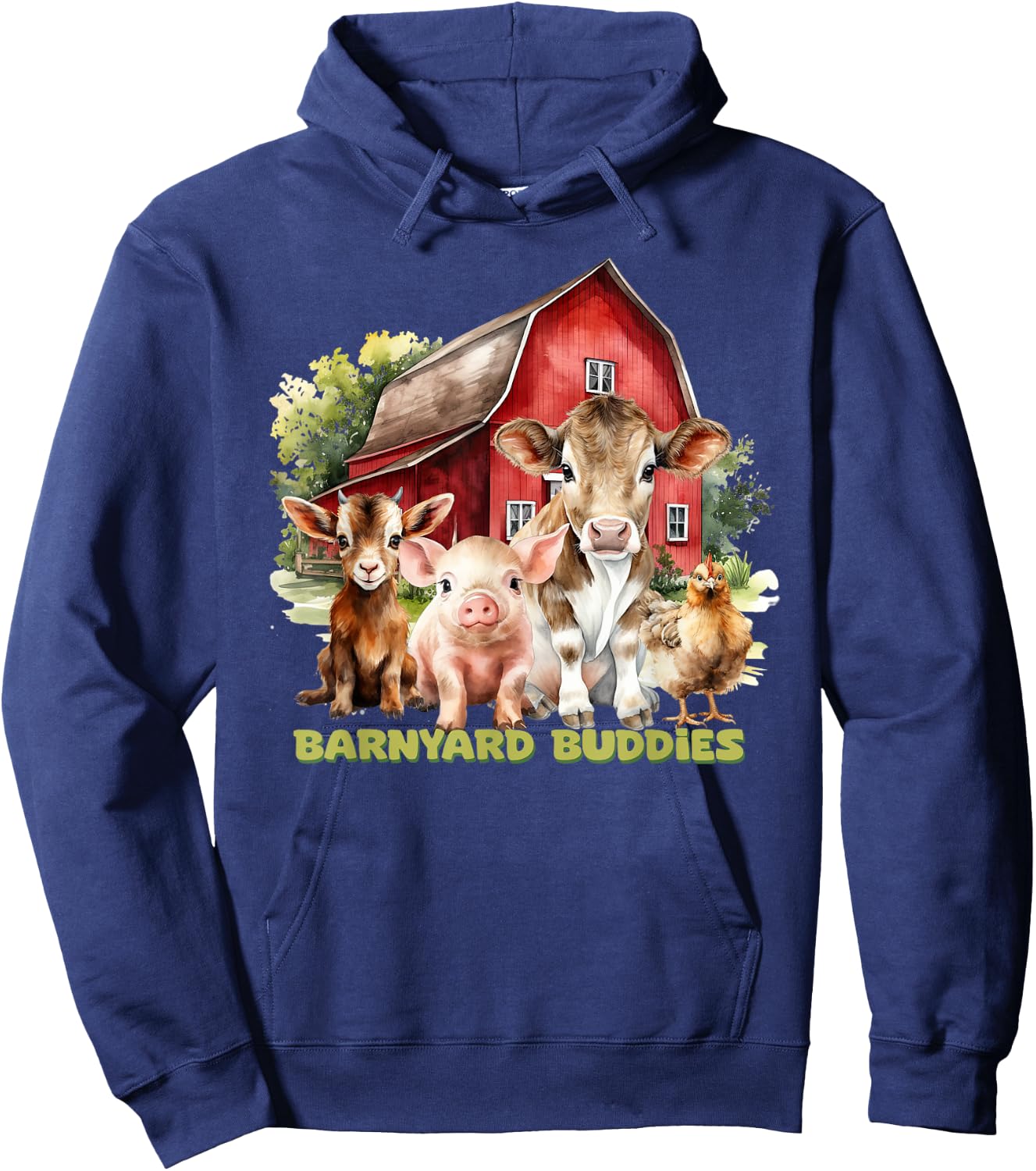 Barnyard Buddies Cute Cow Goat Pig Hen On The Farm Barnyard Hoodie - Hoodie | Navy