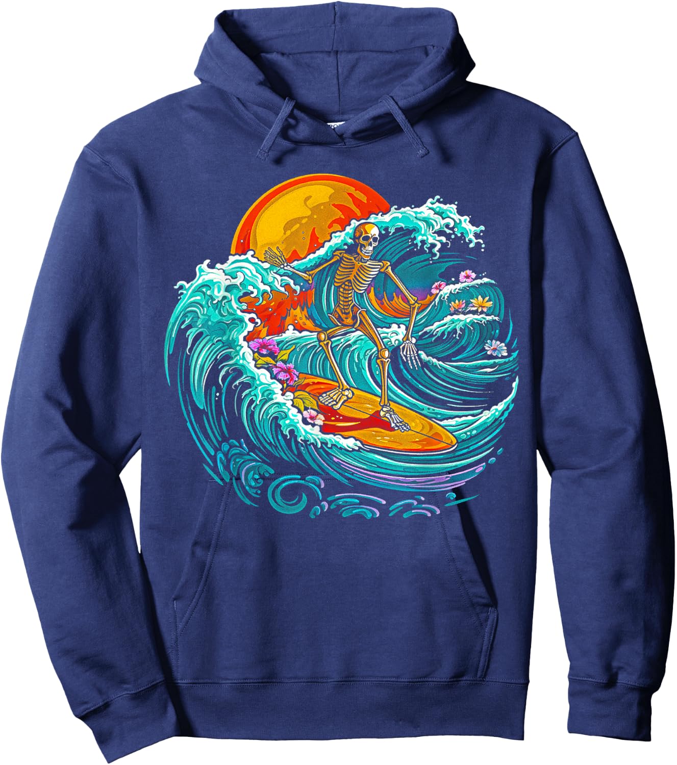 Skull Skeleton Surfer Wave Beach Vintage Funny 80s 80s Hoodie - Hoodie | Navy