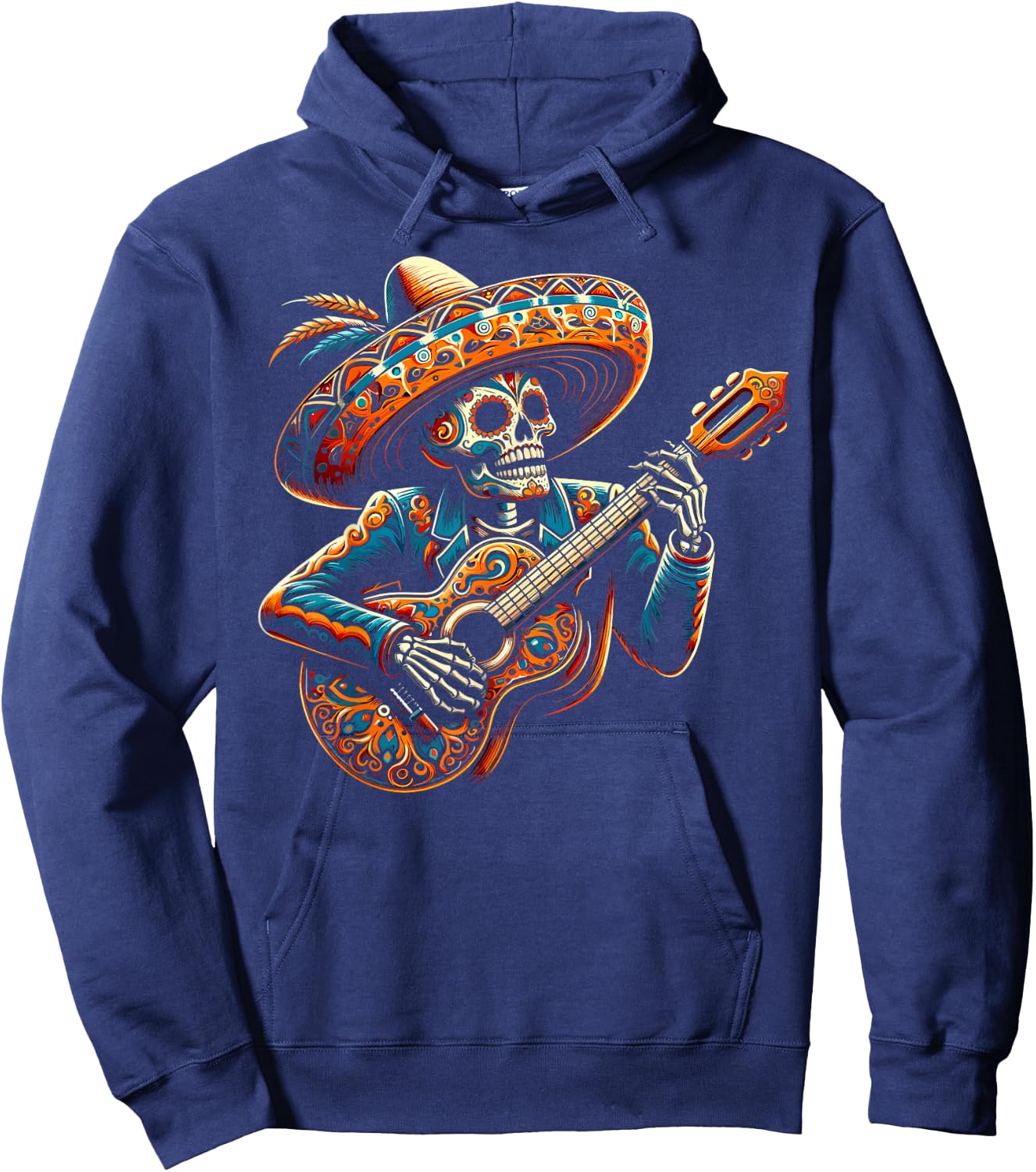 Funny Cinco De Mayo Skeleton Skull Fiesta Sombreros Guitar Hoodie - Hoodie | Navy