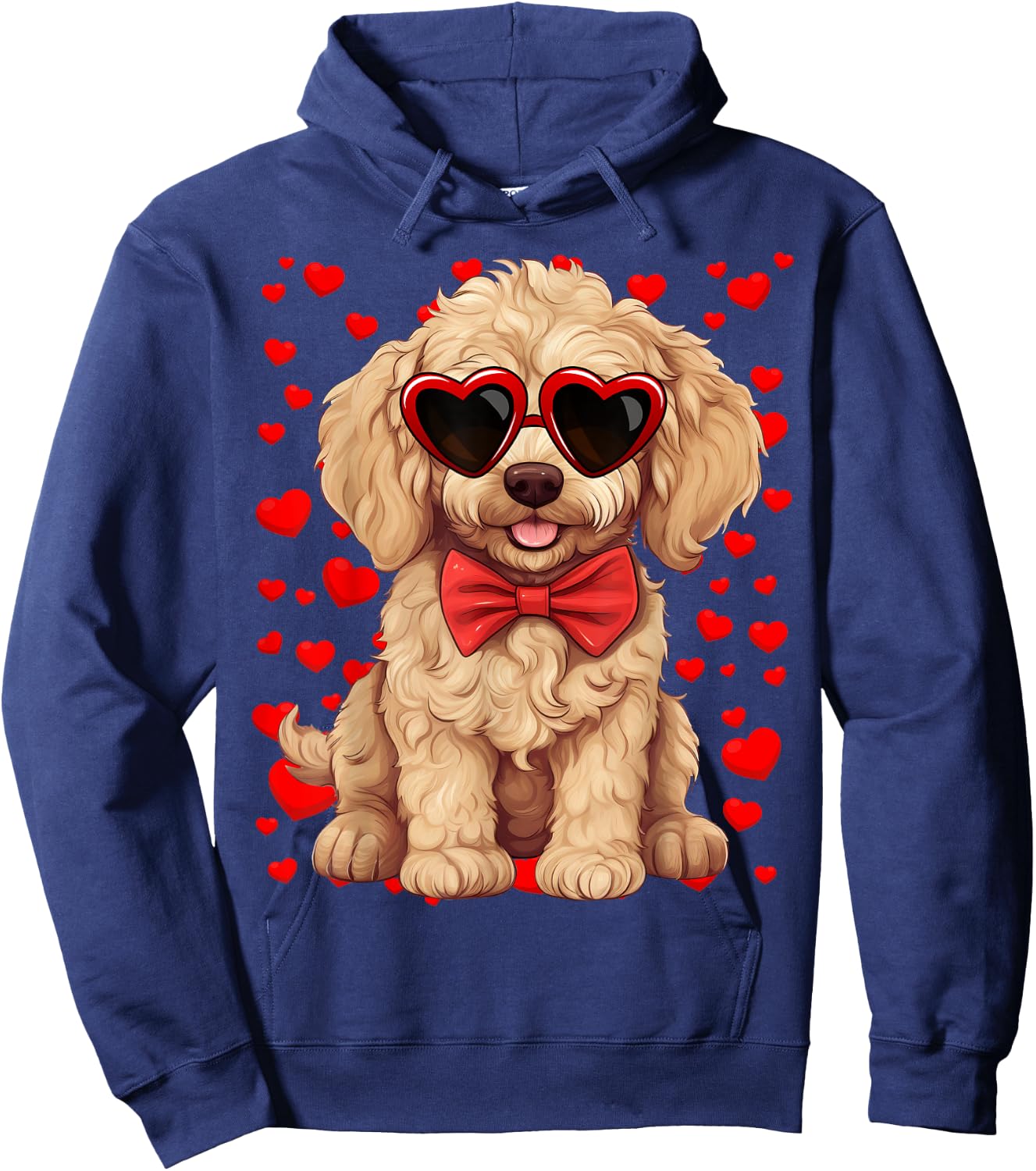 Goldendoodle Heart Sunglasses Bow Tie Valentine's Day Hoodie - Hoodie | Navy