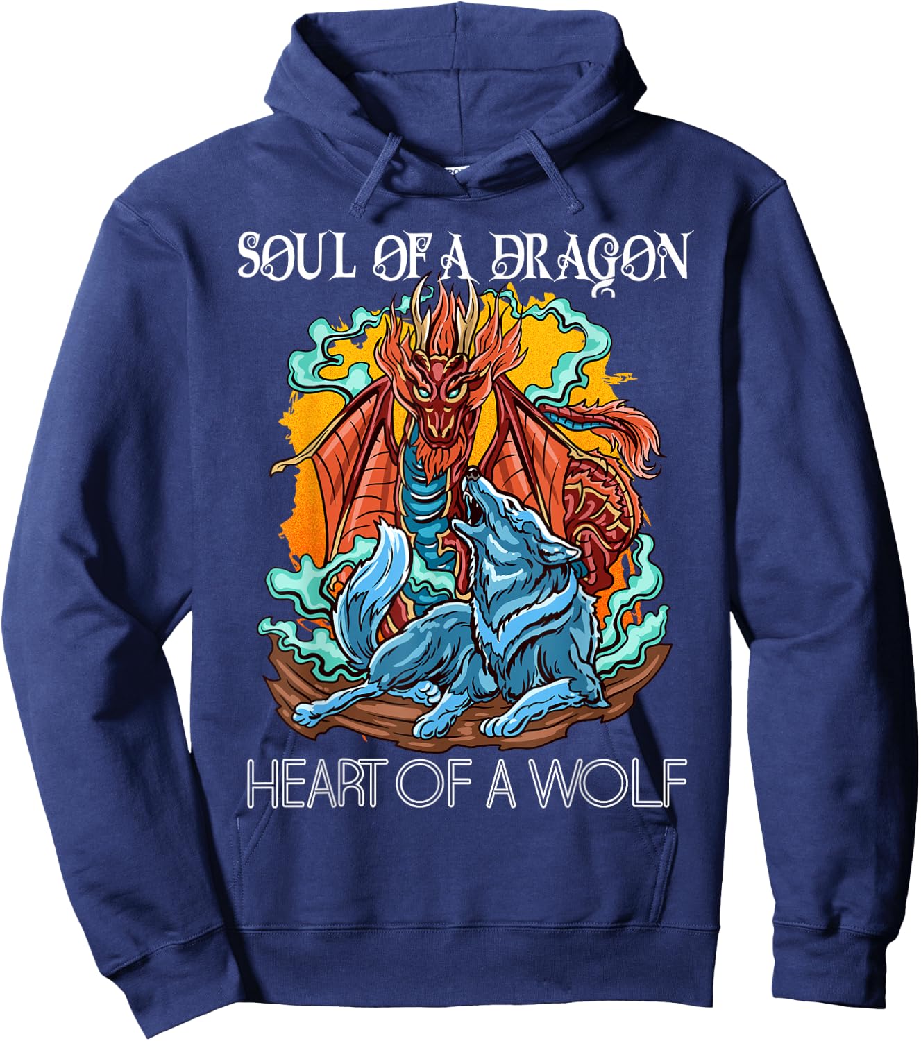 Heart of a Wolf Soul of a Dragon Goth Dragon and Wolf Hoodie - Hoodie | Navy