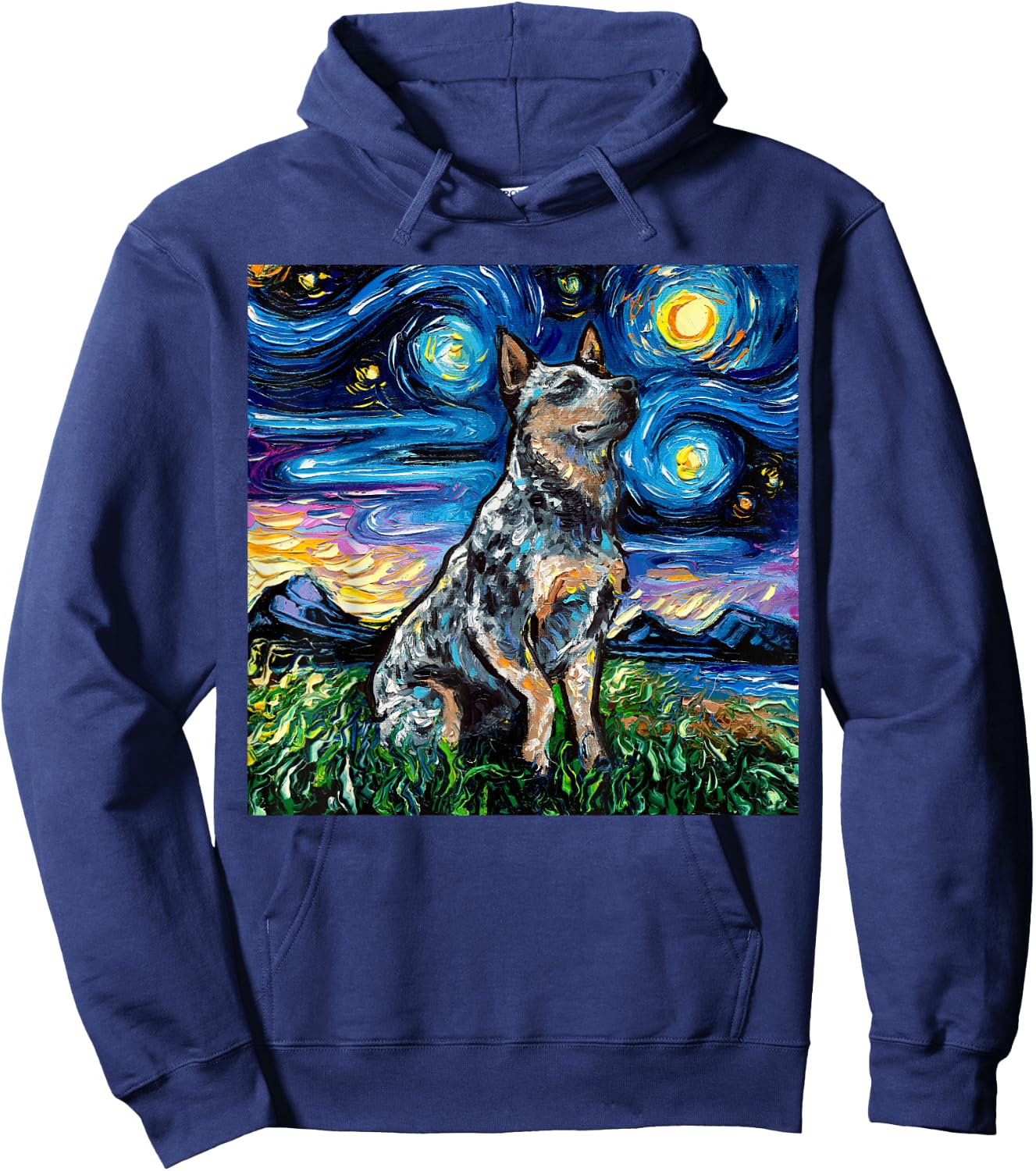 Blue Heeler Starry Night Australian Cattle Dog Art by Aja Hoodie - Hoodie | Navy
