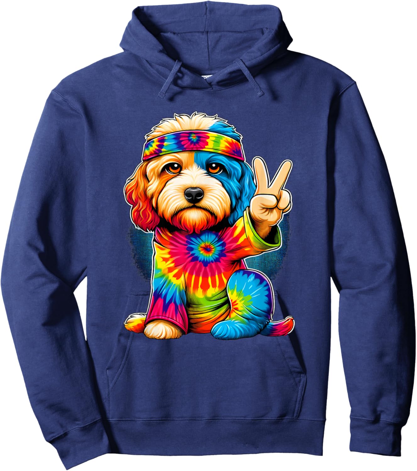 Peace Sign Tie Dye Cavapoo dog Hoodie - Hoodie | Navy