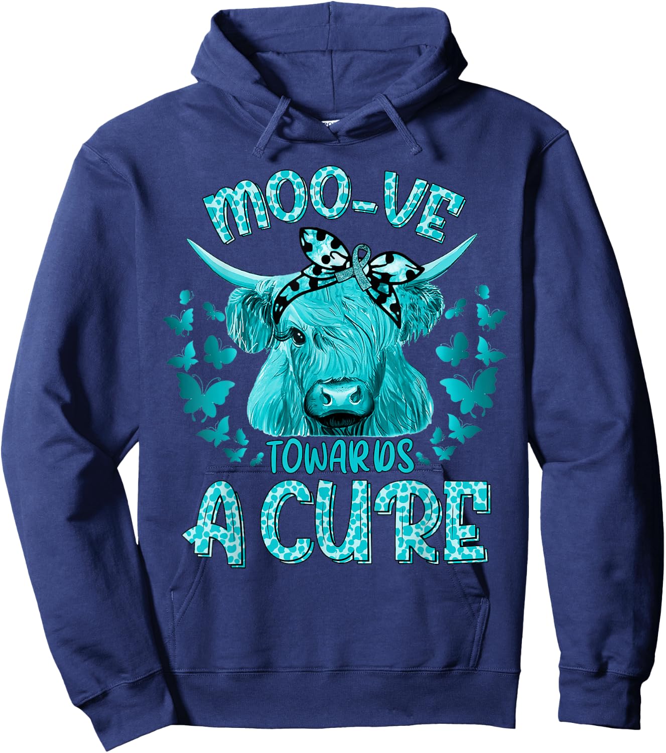 Funny Cow Moo Ovarian Cancer Towards a Cure Hoodie - Hoodie | Navy
