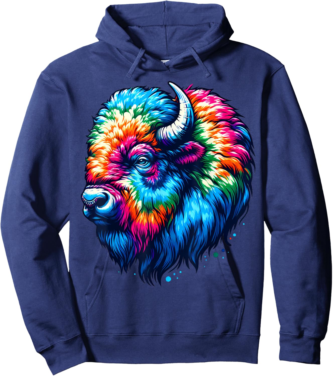 Cool Bison Spirit Animal Illustration Tie Dye Art Hoodie - Hoodie | Navy