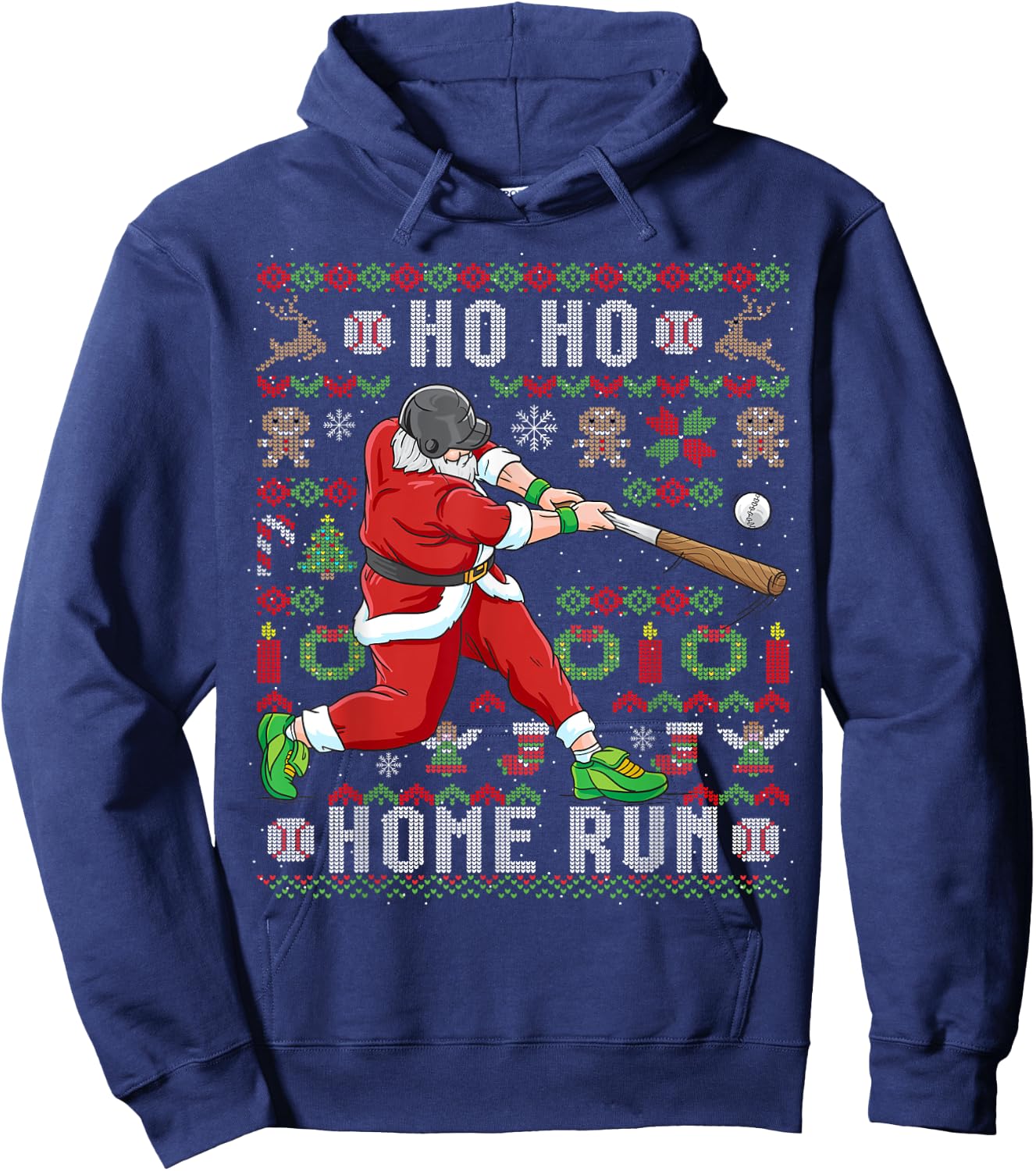 Ugly Christmas Baseball Ho Ho Home Run Funny Gift Hoodie - Hoodie | Navy