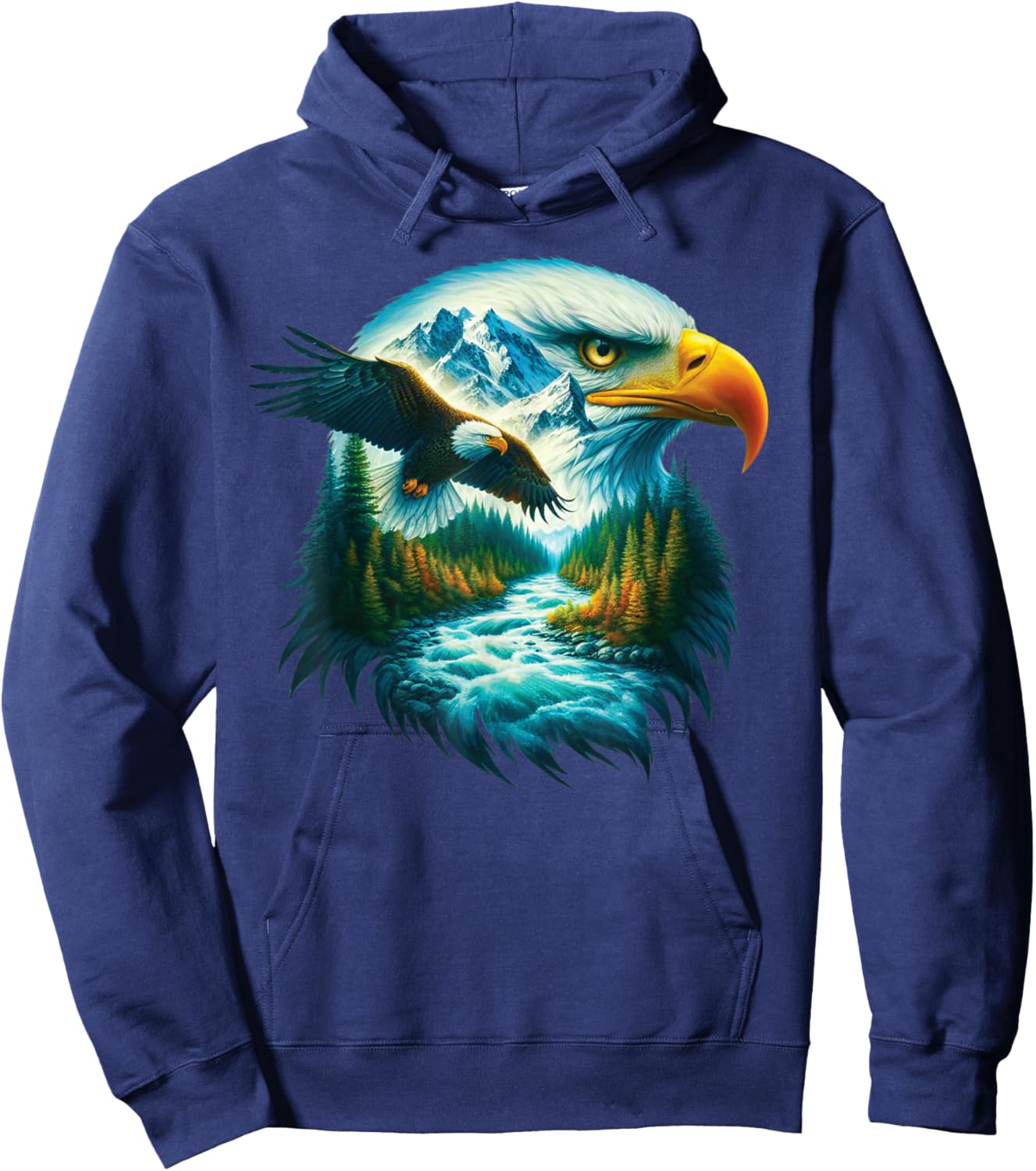 Eagle Wildlife Hiking Nature Outdoor Mountains Forest Art Hoodie - Hoodie | Navy