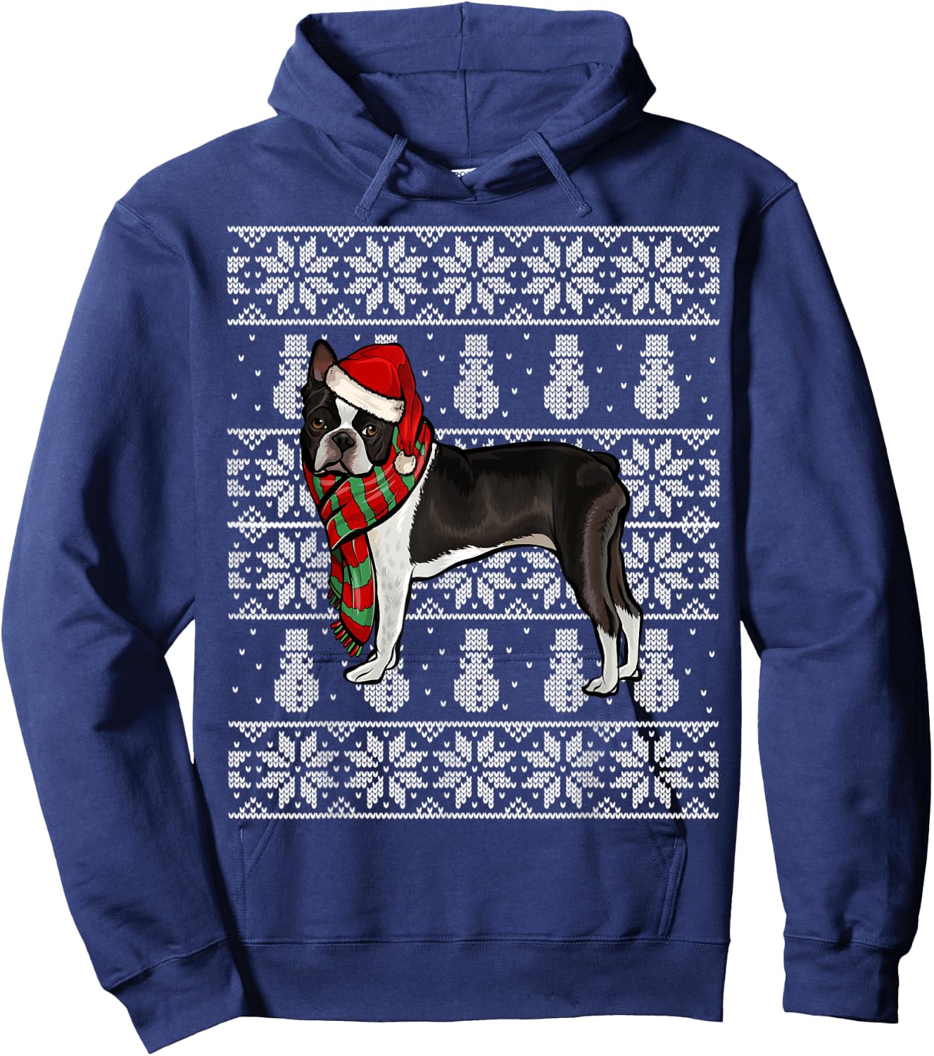 Santa Hat Xmas Boston Terrier Ugly Christmas Hoodie - Hoodie | Navy