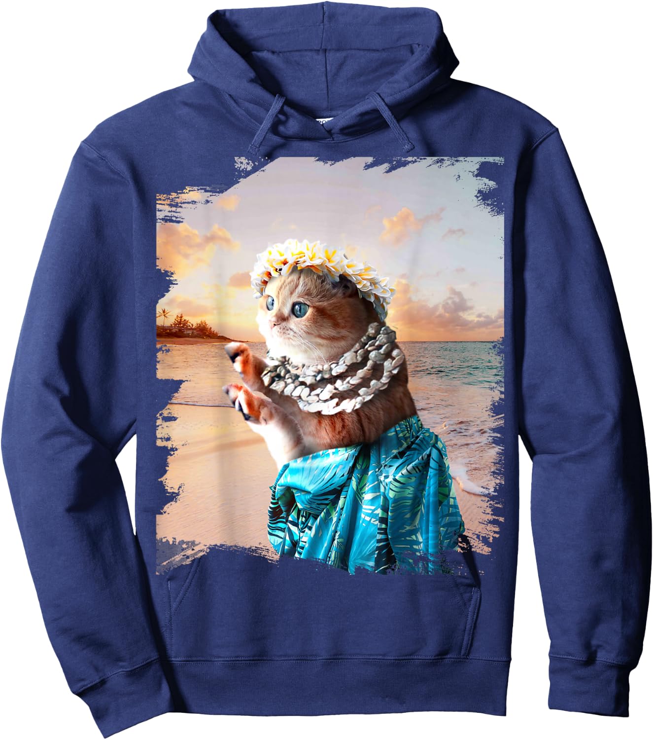 Funny Aloha Hawaiian Cat Hoodie - Hoodie | Navy