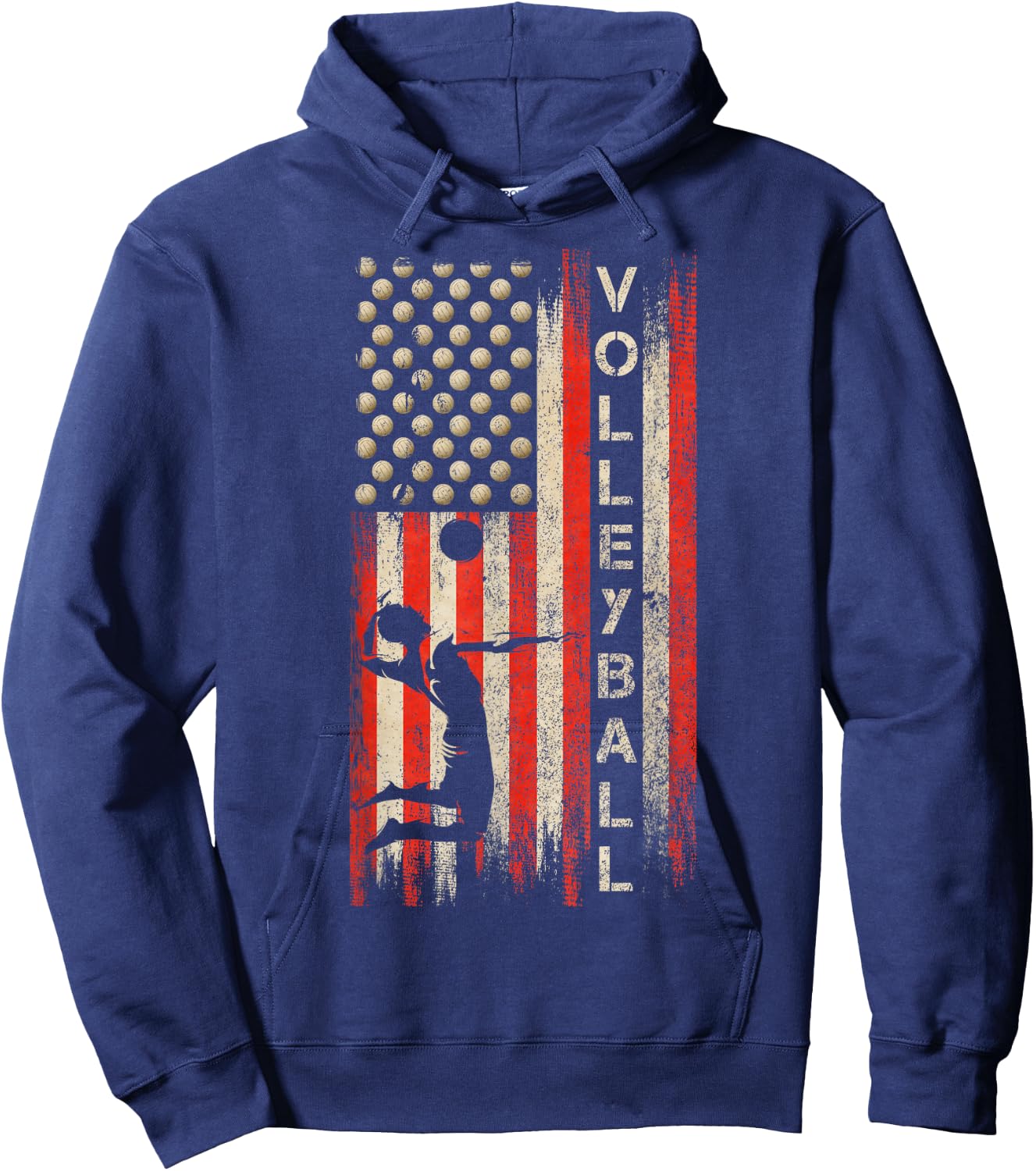 Vintage USA American Flag Volleyball Player Team Silhouette Hoodie - Hoodie | Navy