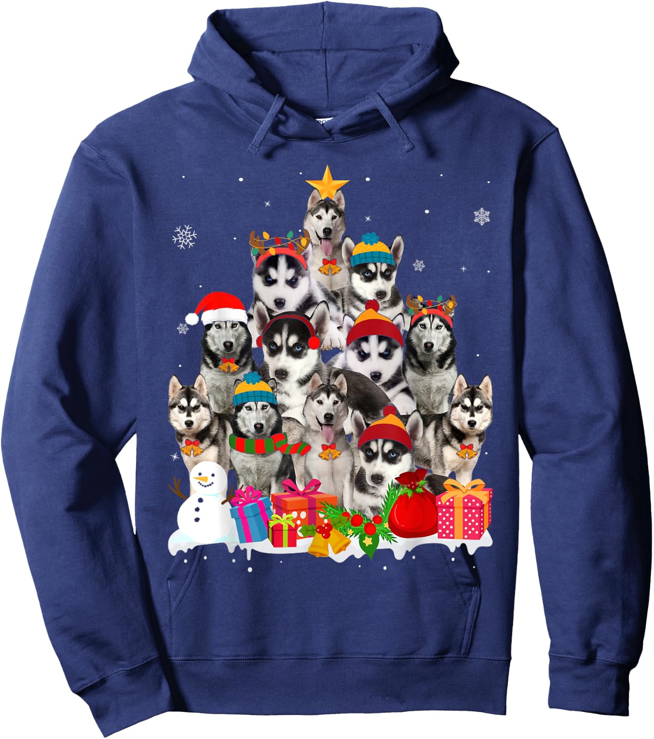 Funny Siberian Husky Christmas Tree Pet Dog Lover Women Kids Hoodie - Hoodie | Navy