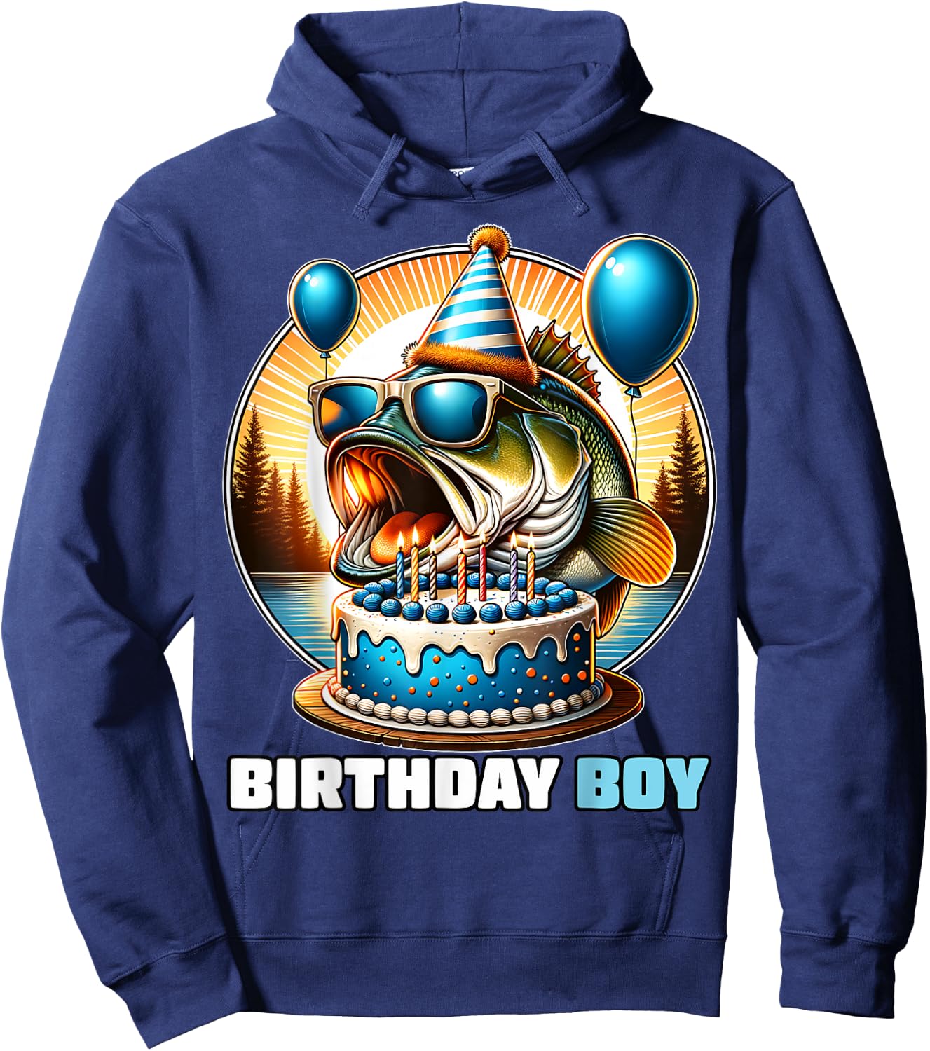 Funny Birthday Boy Fishing Birthday Shirt Bday Party Kids Hoodie - Hoodie | Navy