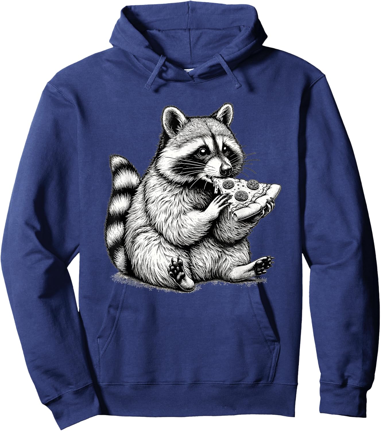 Raccoon Eating Pizza Slice Hand Drawn Art Cute Raccoon Hoodie - Hoodie | Navy