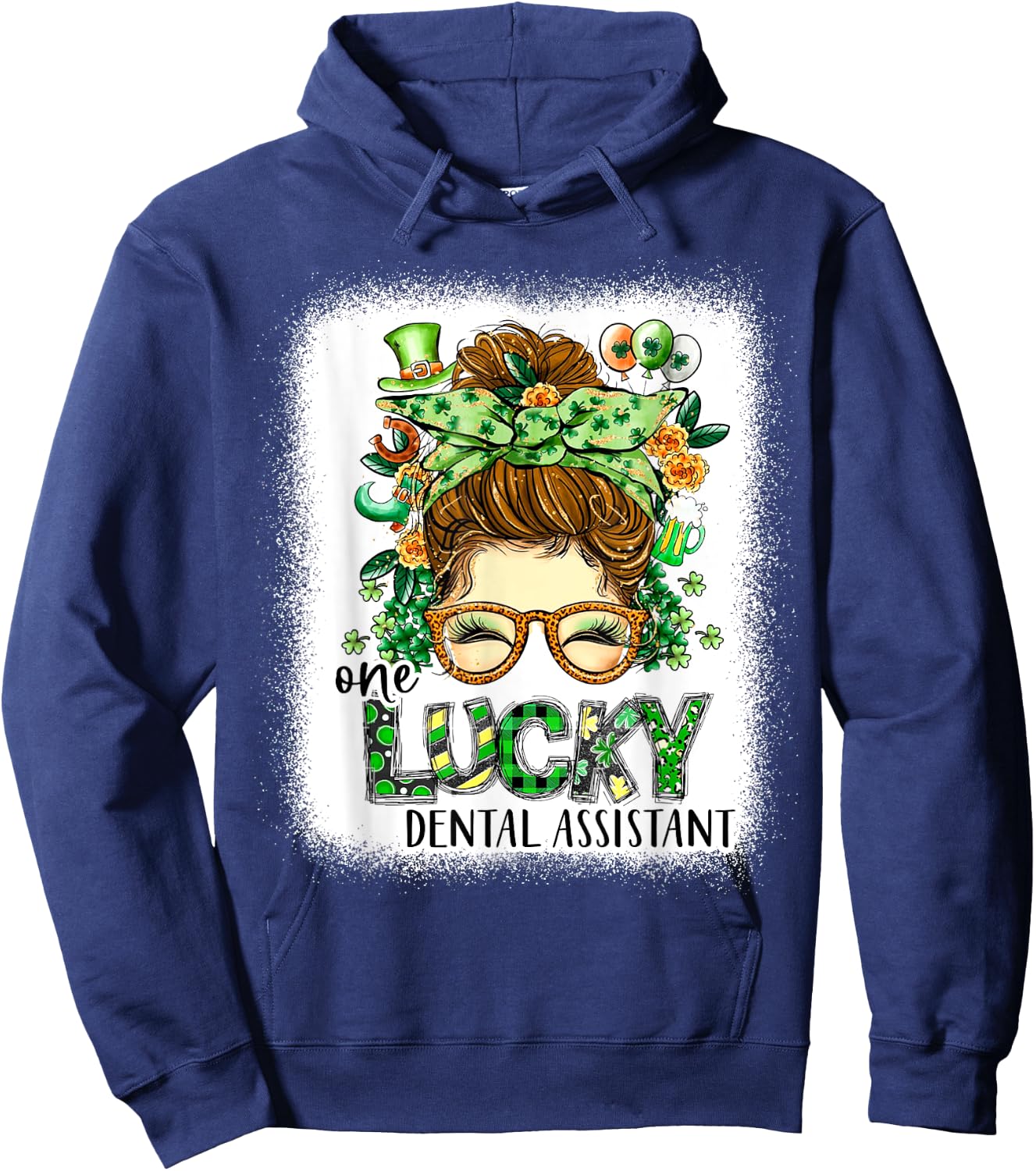 One Lucky Dental Assistant Bleached St Patricks Day Women Hoodie - Hoodie | Navy