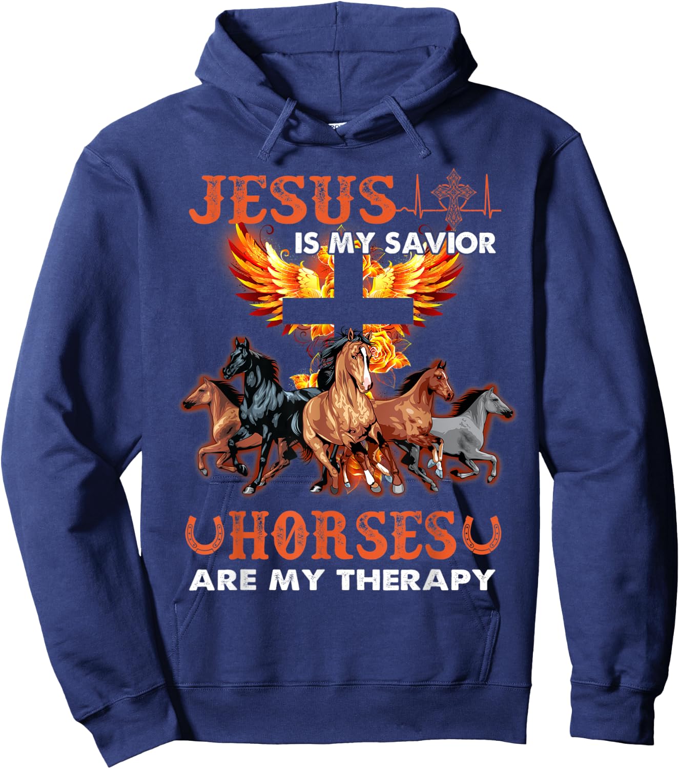 Jesus Is My Savior Horses Are My Therapy Christian Hoodie - Hoodie | Navy