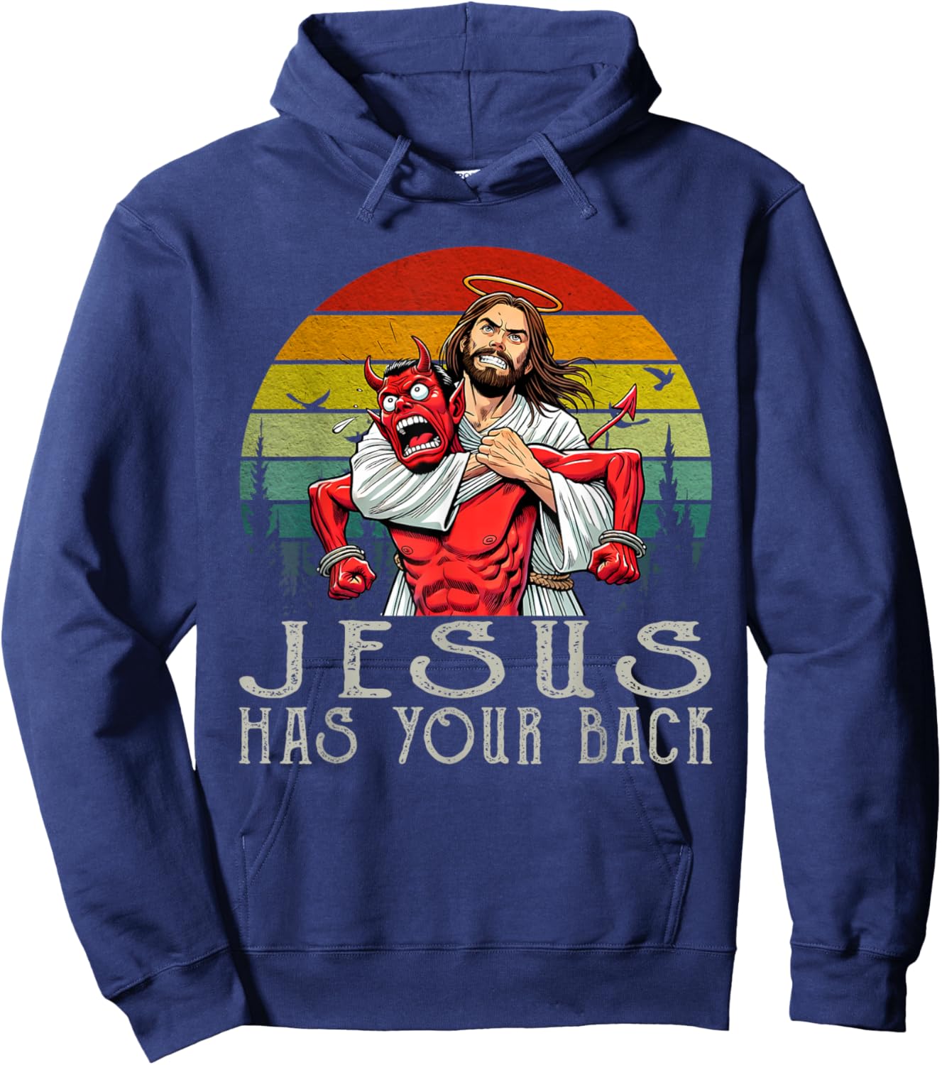 Jesus Has Your Back Vintage Art Christ Cross God Bible Verse Hoodie - Hoodie | Navy