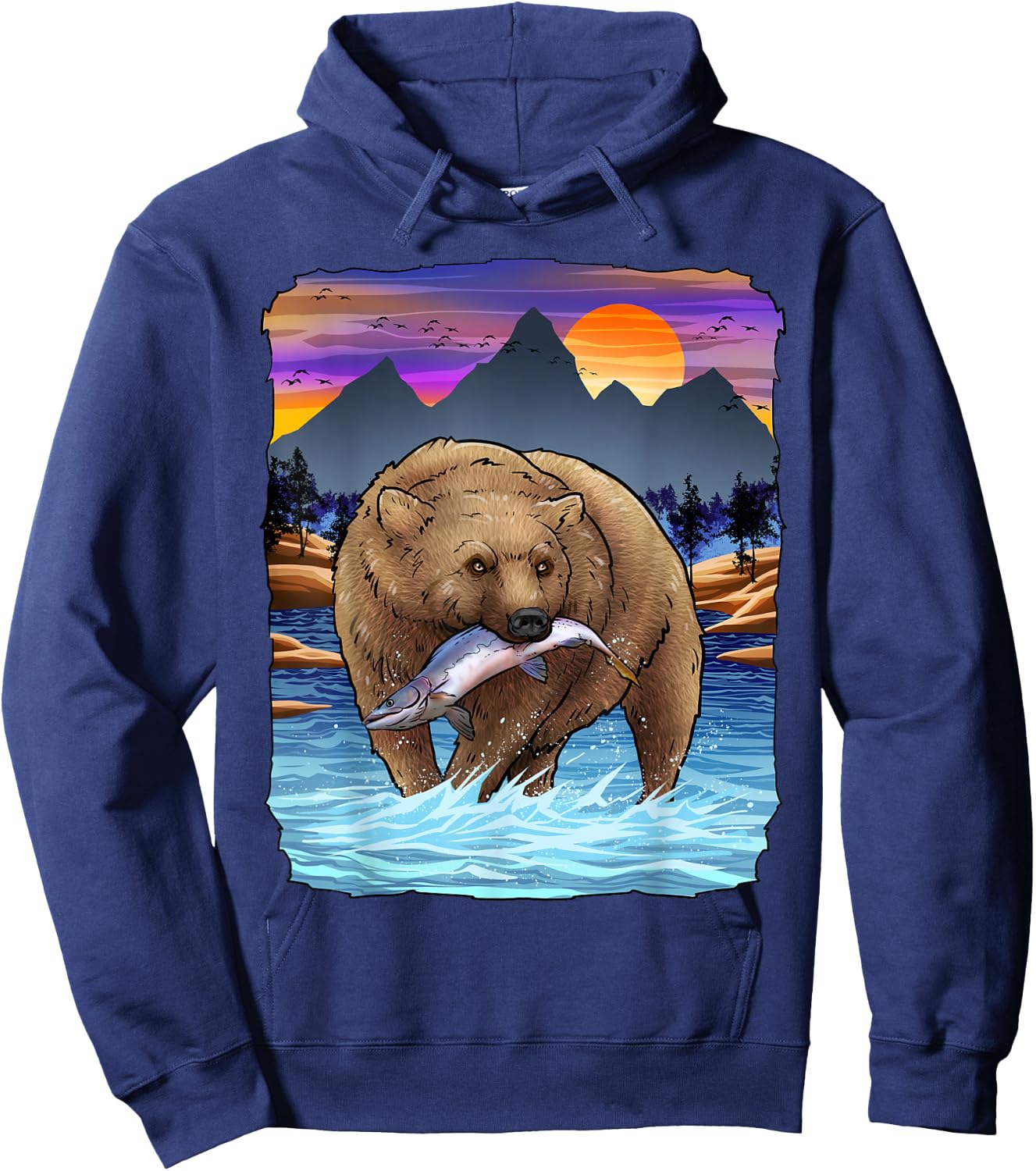 Grizzly Bear Catching Salmon Alaska Fishing Nature Lover Hoodie - Hoodie | Navy