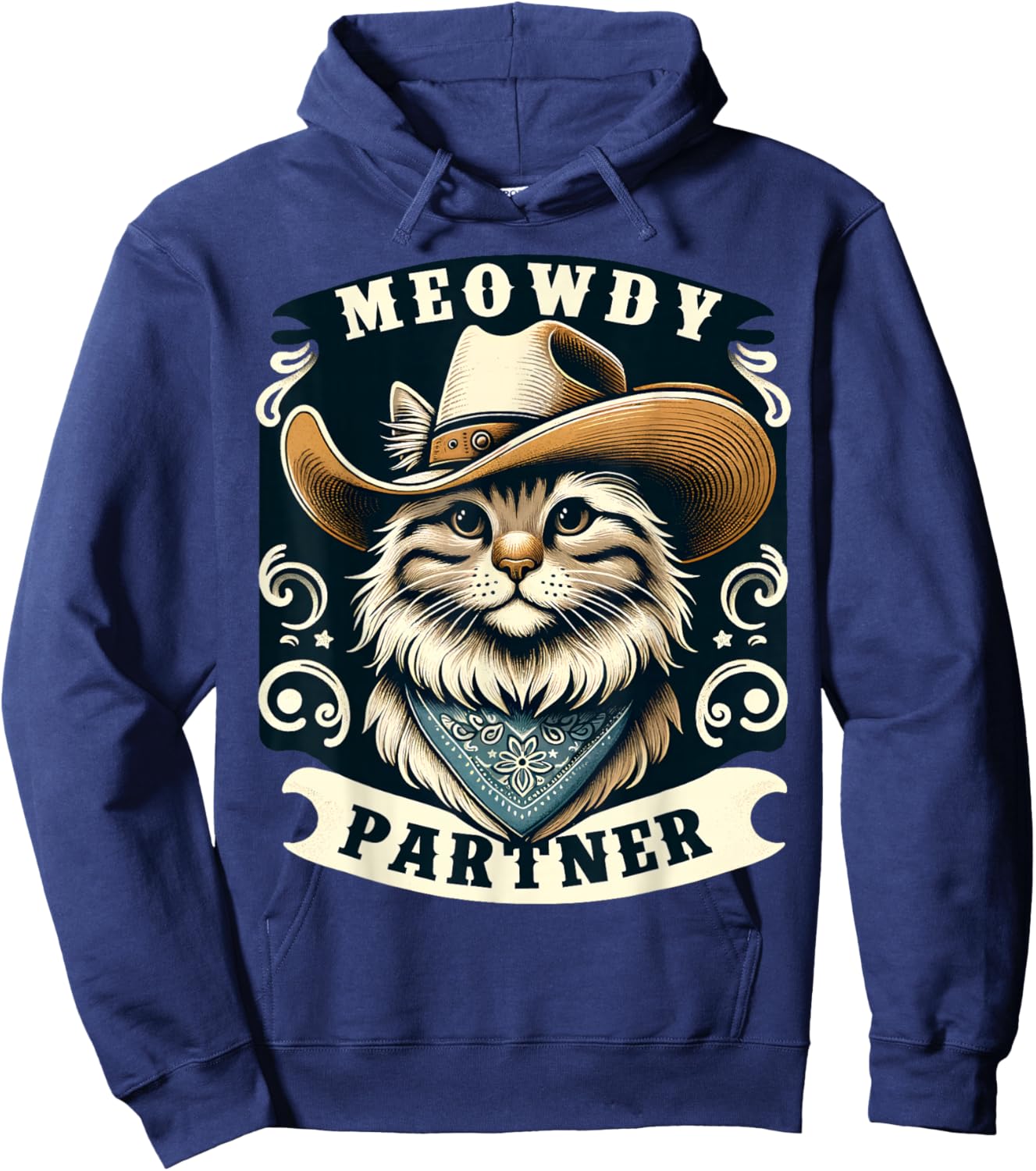 Meowdy Partner Cat Cowboy Hat Howdy Funny Country Western Hoodie - Hoodie | Navy