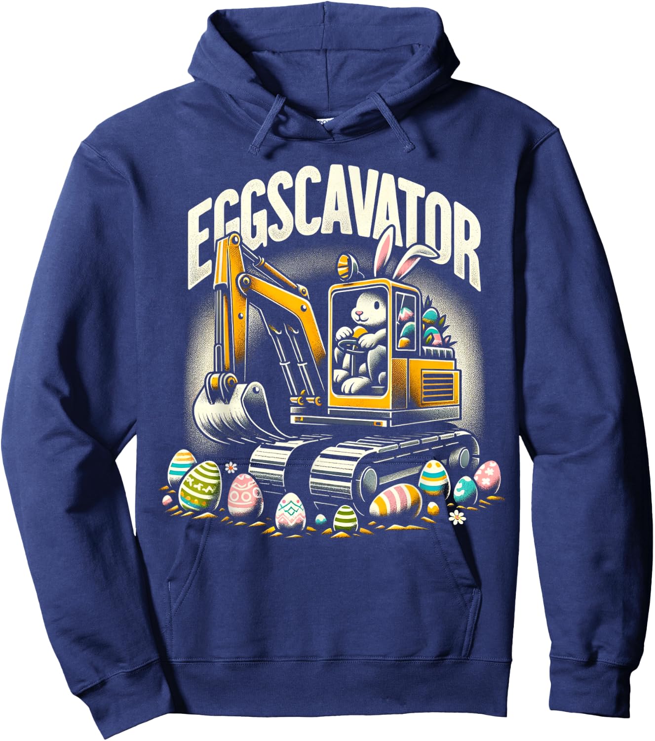 DESIGN BY TEERA EggsCavator Easter Egg Hunt Construction Truck Hoodie - Hoodie | Navy