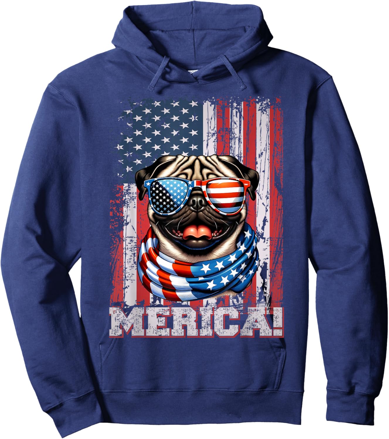 Pug Dog Lover US Flag 4th Of July Patriotic Hoodie - Hoodie | Navy