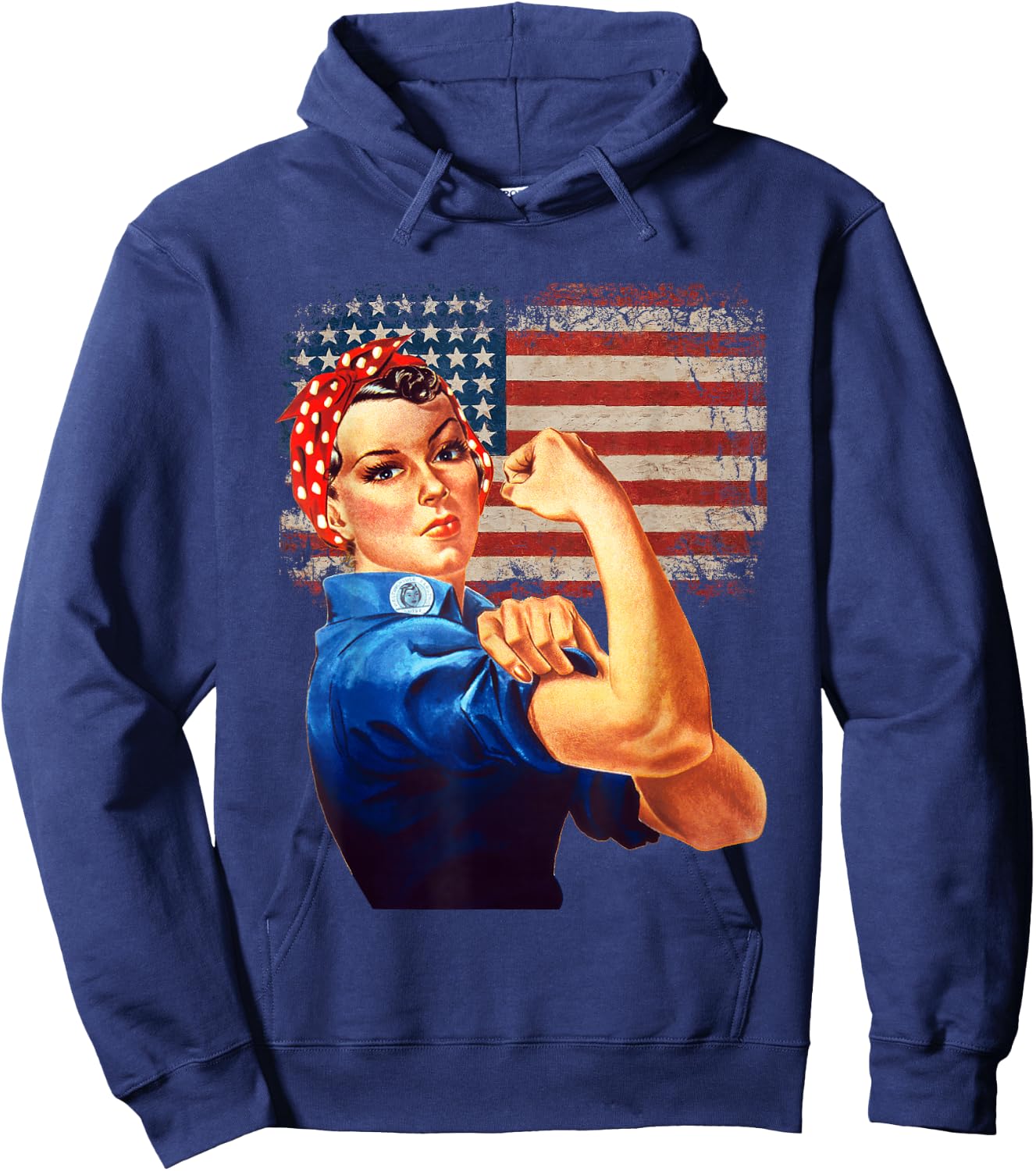 Rosie The Riveter American Flag USA Rosie The Riveter Hoodie - Hoodie | Navy