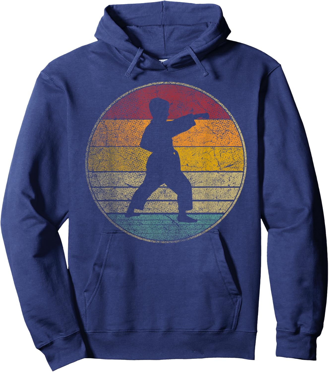 Karate Vintage Distressed Retro Silhouette 70s 80s Kids Boys Hoodie - Hoodie | Navy
