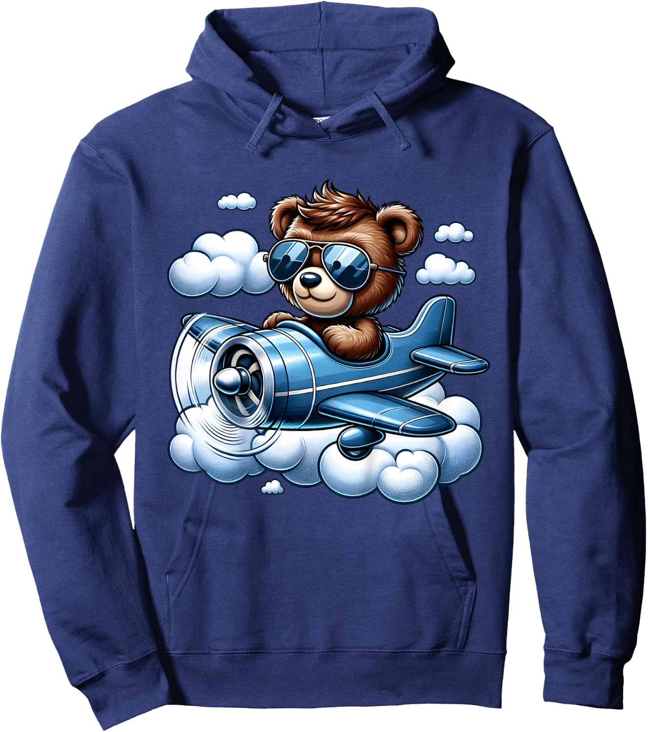 Kids Aviation Teddy Bear Flying Airplane Air Show Plane Boys Kids Hoodie - Hoodie | Navy