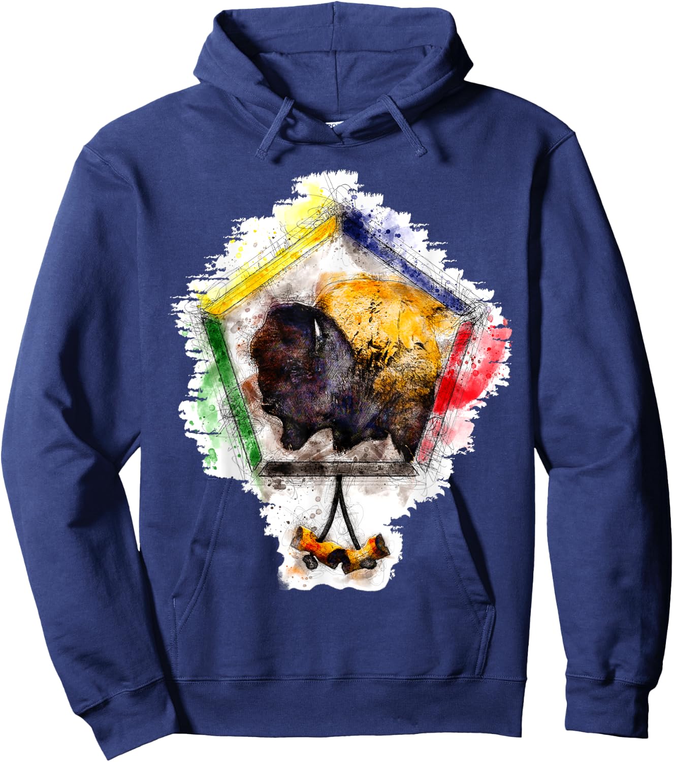 Wood Badge critter, Buffalo watercolor sketch print Hoodie - Hoodie | Navy