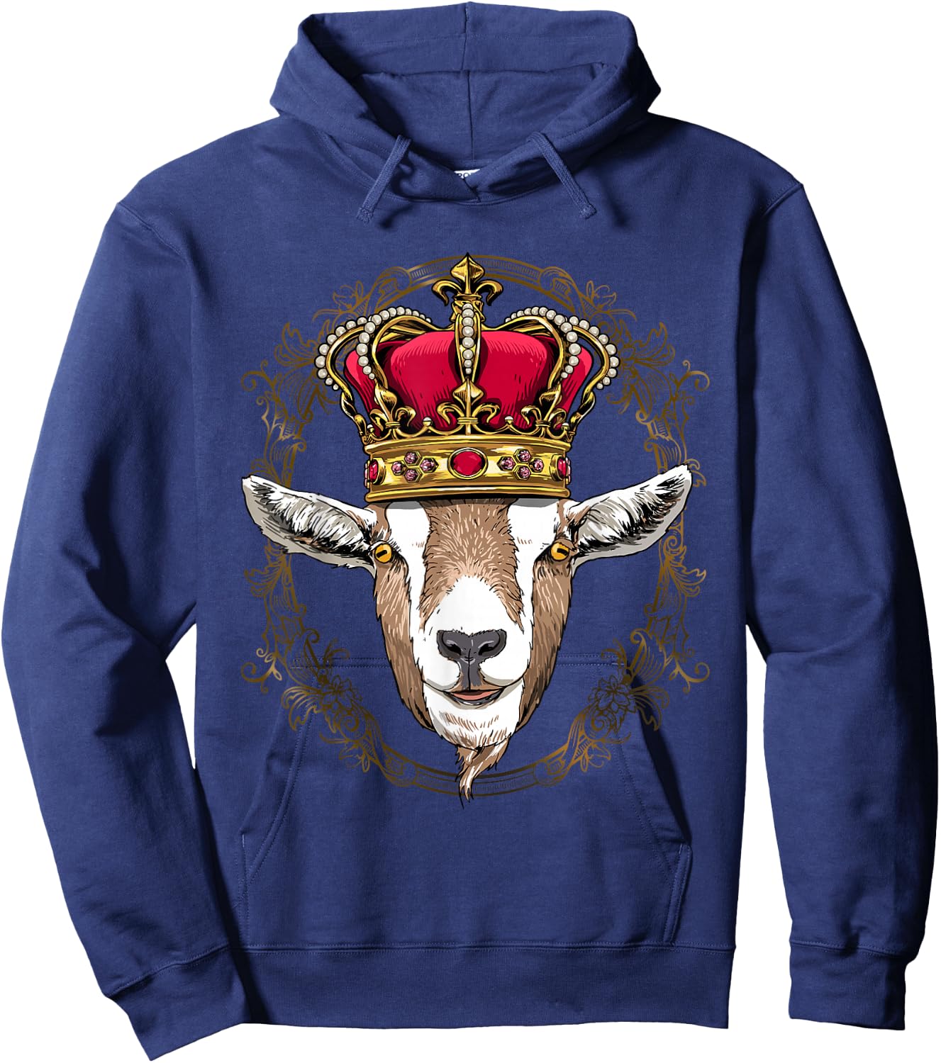 King Goat Wearing Crown - Queen Goat Animal Hoodie - Hoodie | Navy
