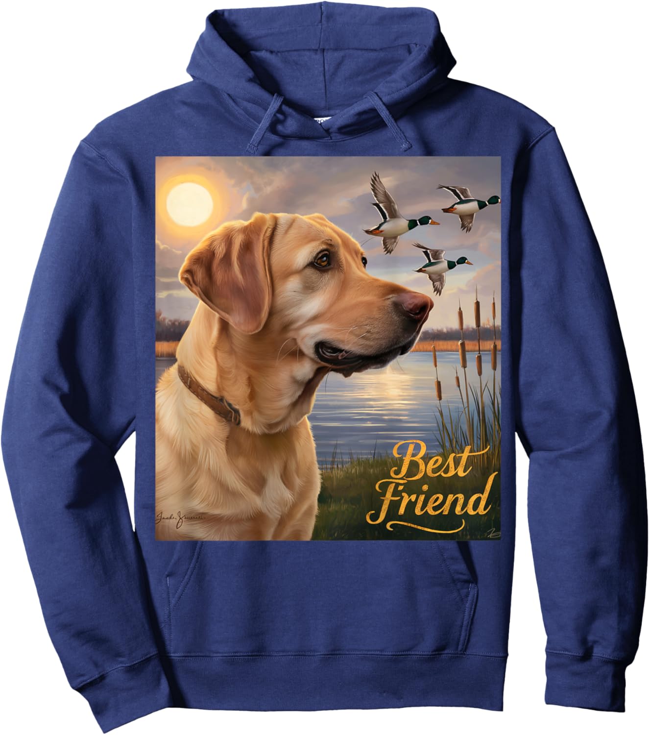 Hunting Yellow Labrador Ducks Geese Dog Lab Hunting. Women Hoodie - Hoodie | Navy