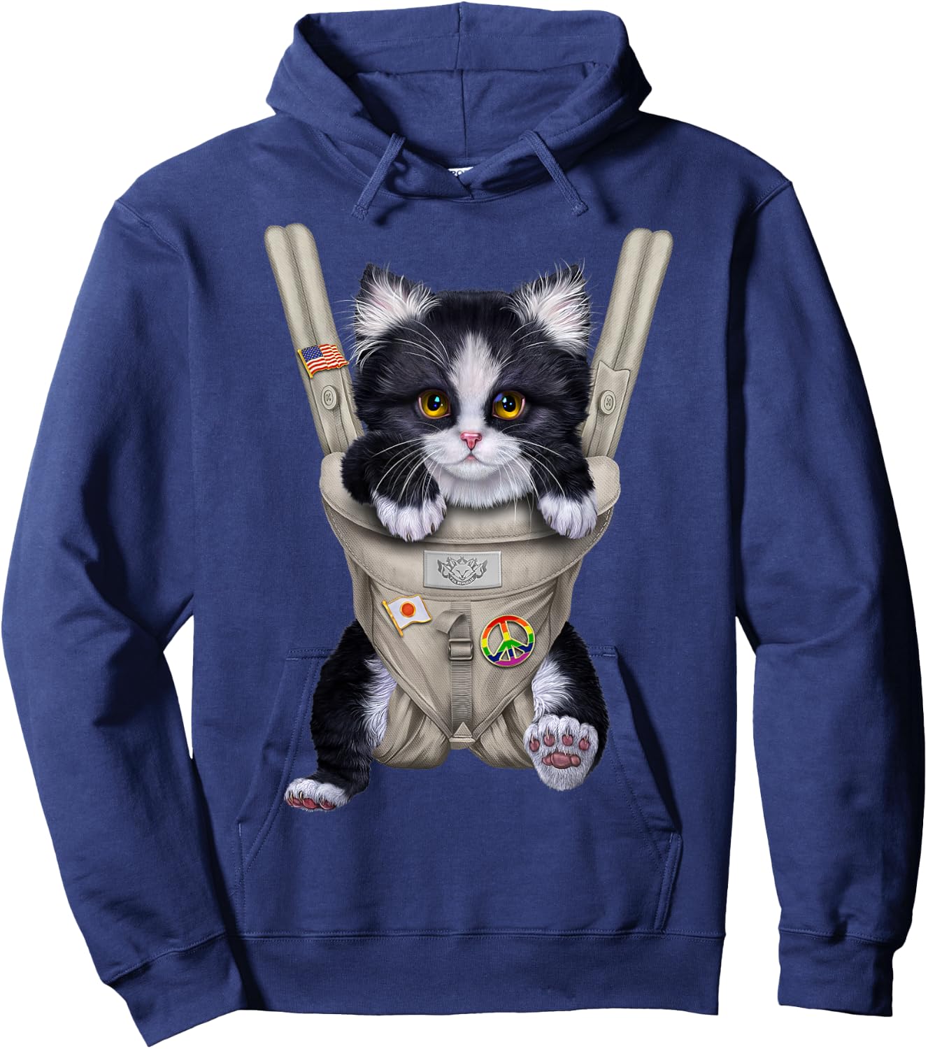 Tuxedo Cat in Baby Carrier Hoodie - Hoodie | Navy