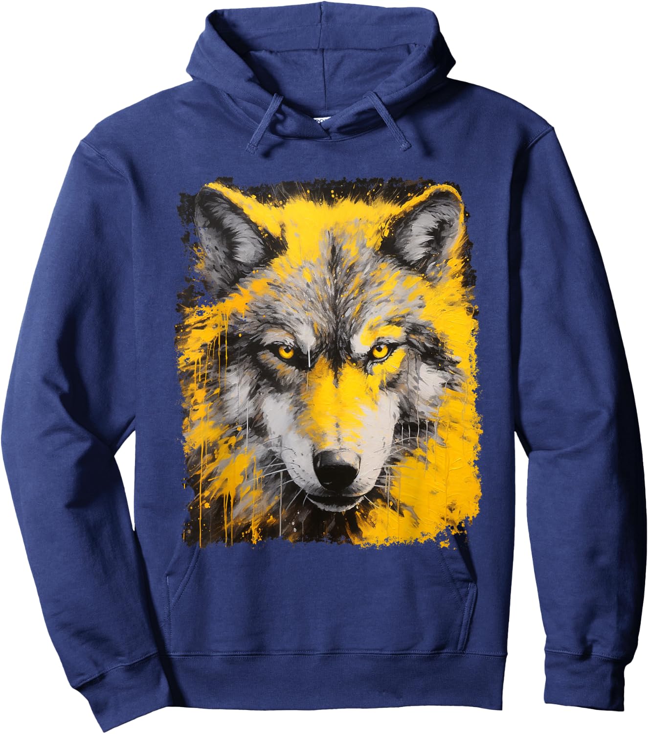 Pop Art Vintage Zoo Animal Yellow Wolf Hoodie - Hoodie | Navy