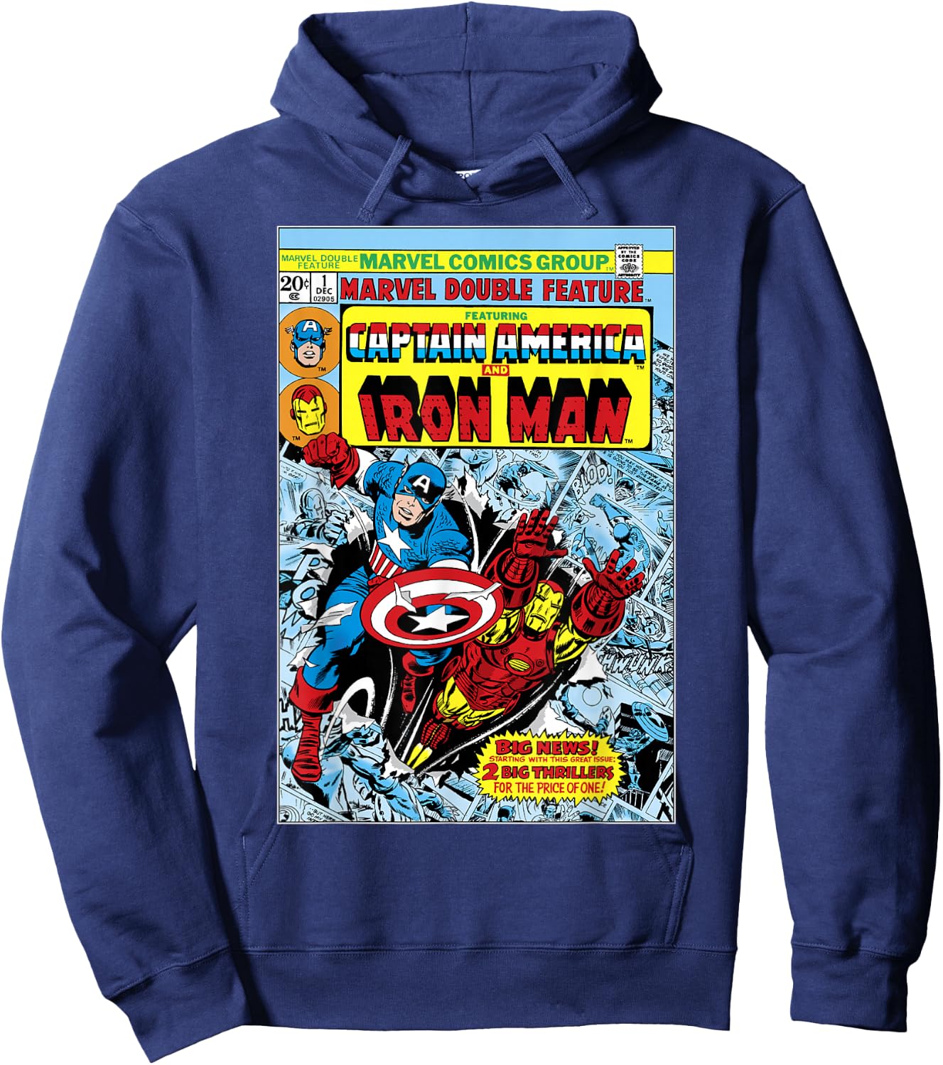 Marvel Double Feature Captain America & Iron Man Comic Cover Hoodie - Hoodie | Navy