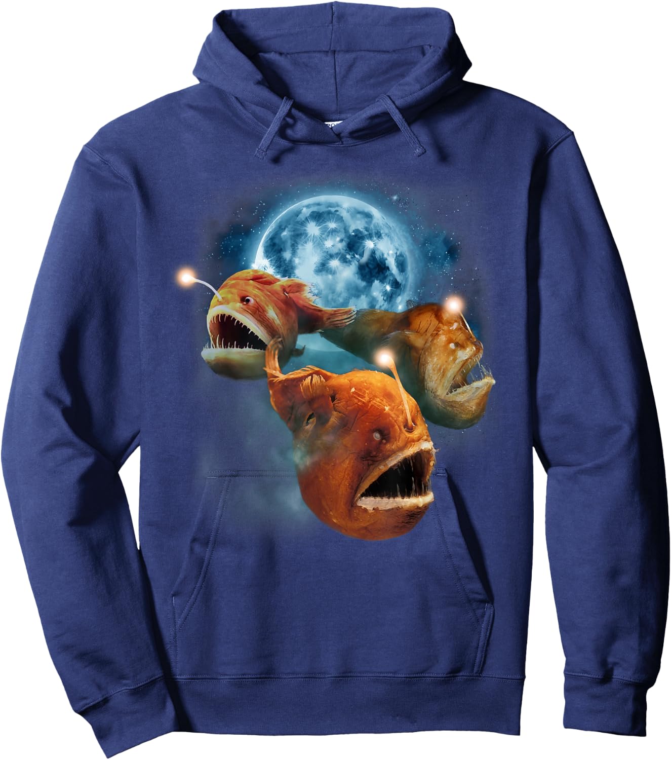 Funny Angler Fish Shirt - Angler Fish Howling at the Moon Hoodie - Hoodie | Navy