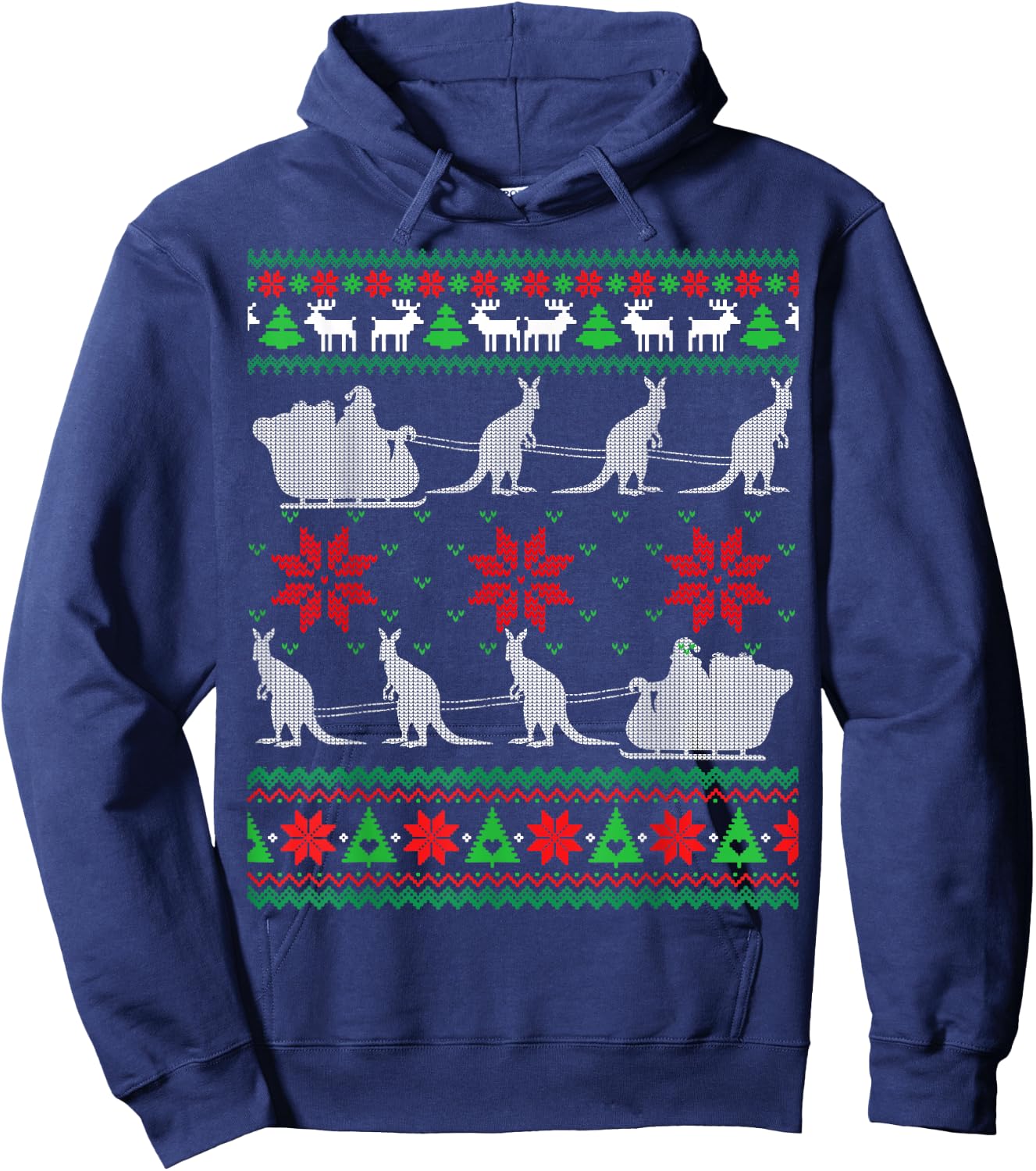 Kangaroo Santa Sleigh Funny Australian Ugly Xmas Sweater Hoodie - Hoodie | Navy