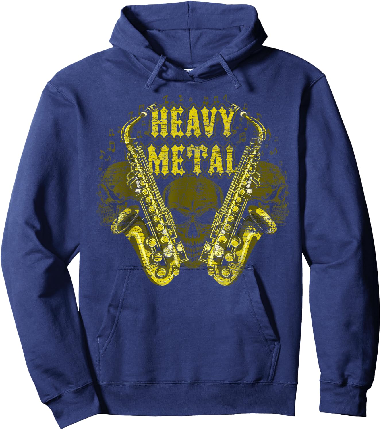 Heavy Metal Skull Scary Sax Player Saxophone Hoodie - Hoodie | Navy